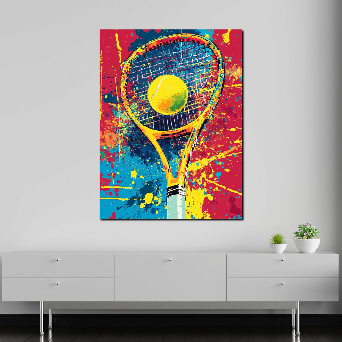 Wandbild Kunstwerk Pop Art Tennis bunt Schläger mit Ball sportlich