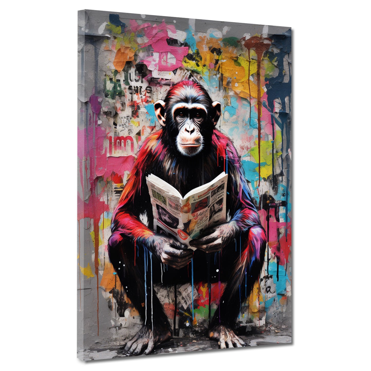 Pop Art sitzender Affe mit Zeitung Wandbild Kunstwerk