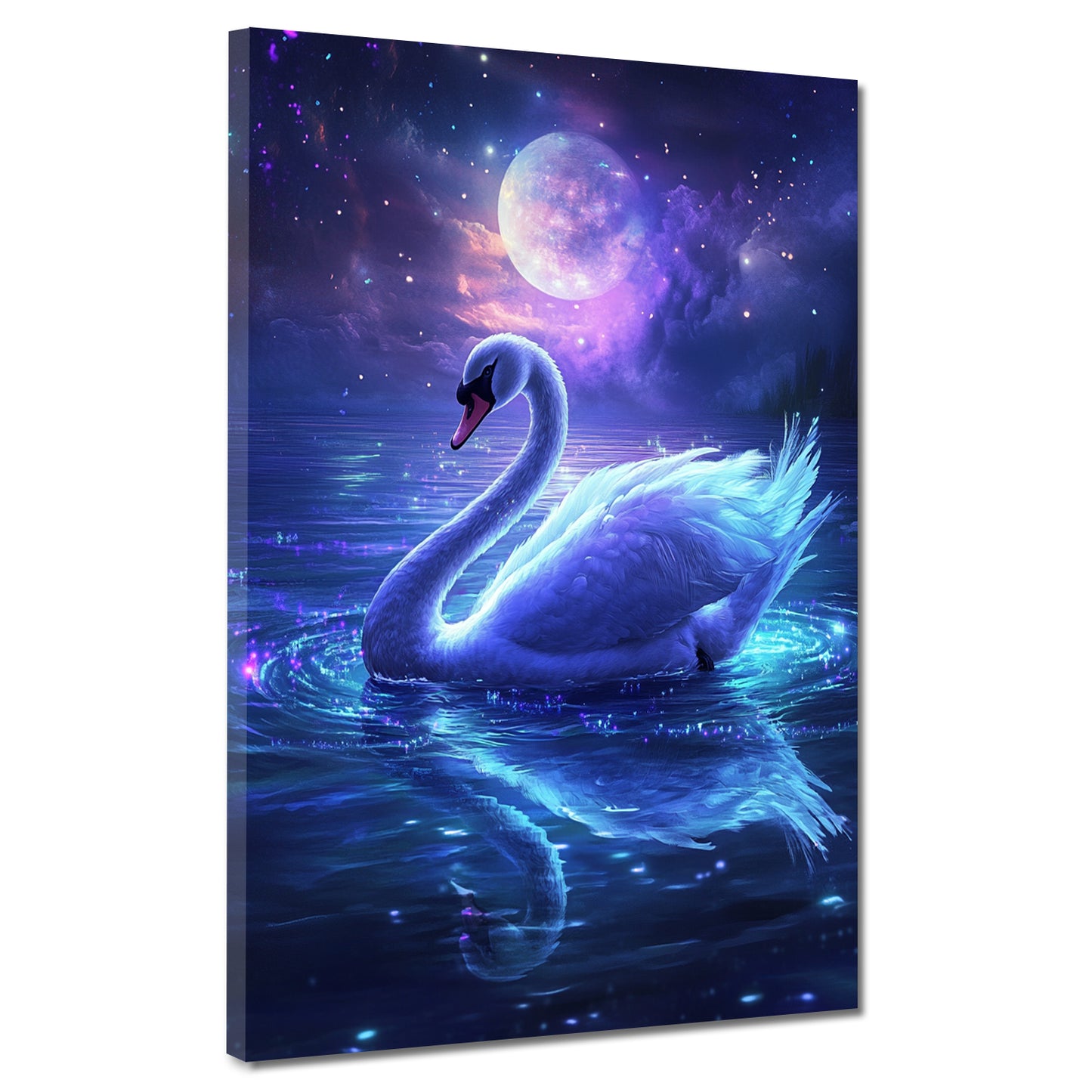Wandbild Kunstwerk Schwan Mond Spiegelung Zauber Nachttraum modern