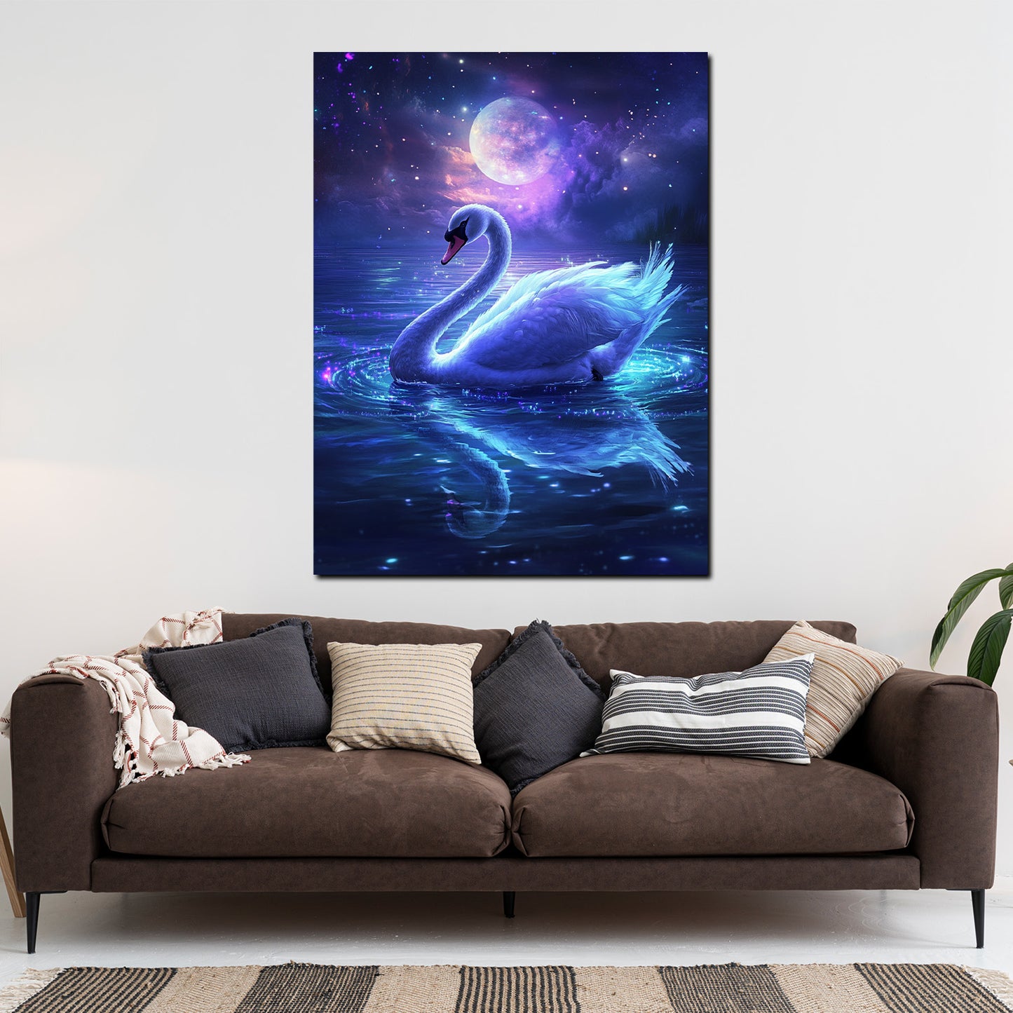 Wandbild Kunstwerk Schwan Mond Spiegelung Zauber Nachttraum modern
