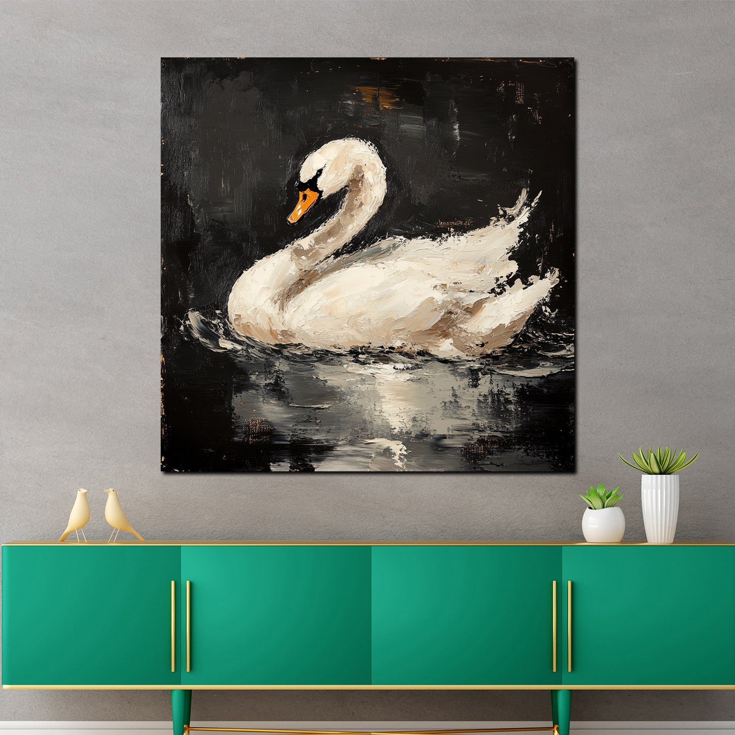 Wandbild Kunstwerk Schwan Wasser Spiegelung Anmut Naturstil modern