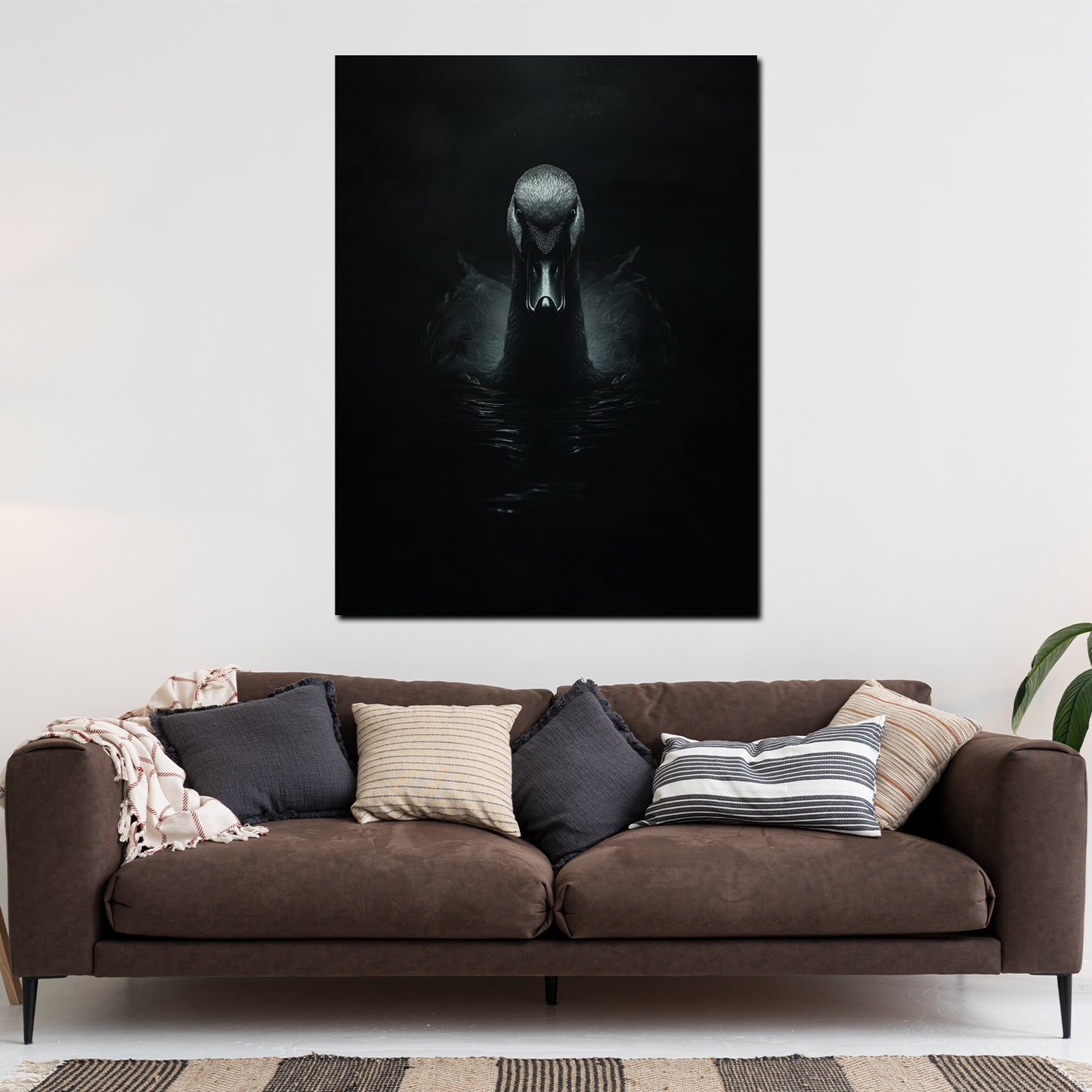 Schwan im Spiel von Dunkelheit und Wasser Anmut modern Wandbild Kunstwerk