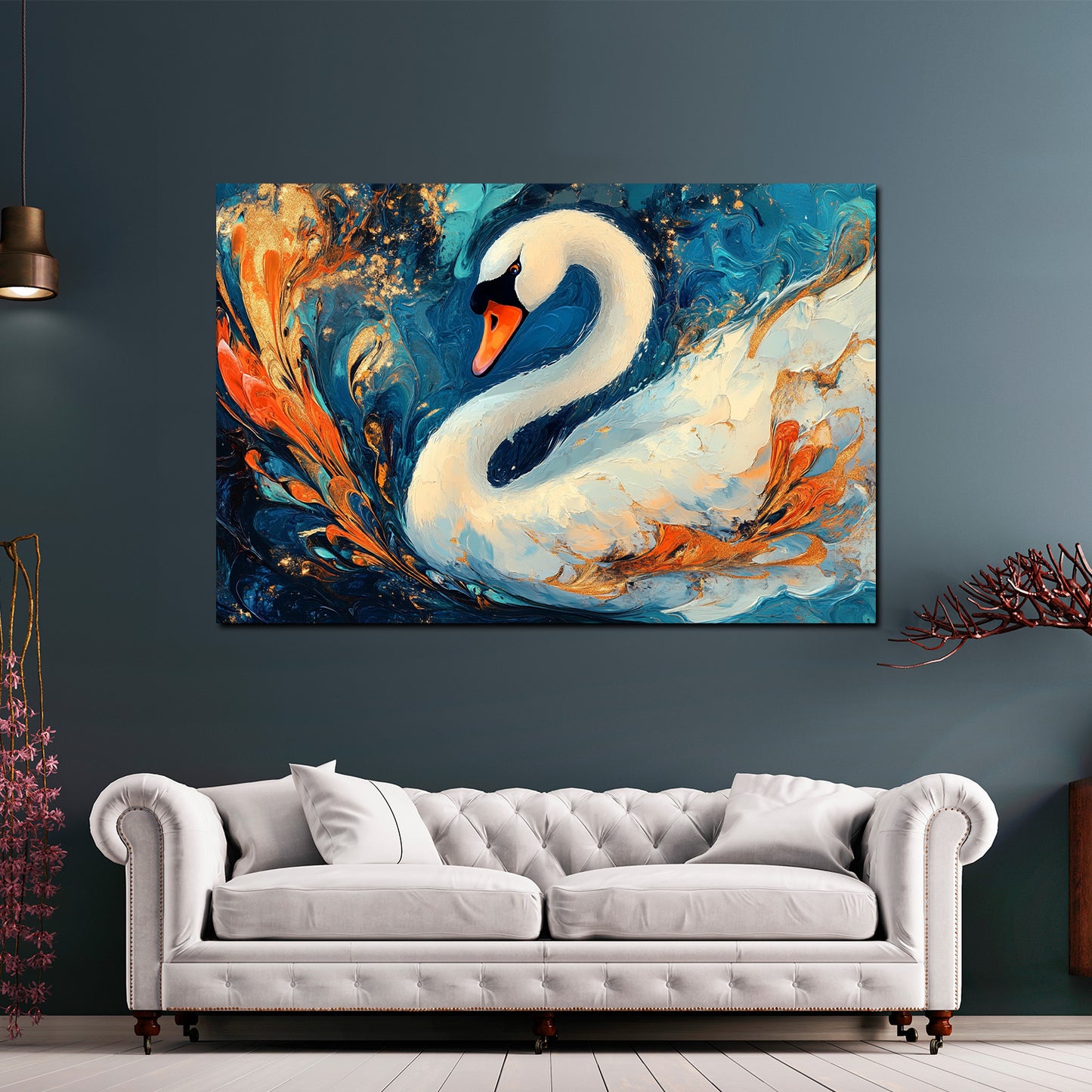 Wandbild Kunstwerk Schwan malerisch Farbenpracht Dynamik Anmut abstrakt