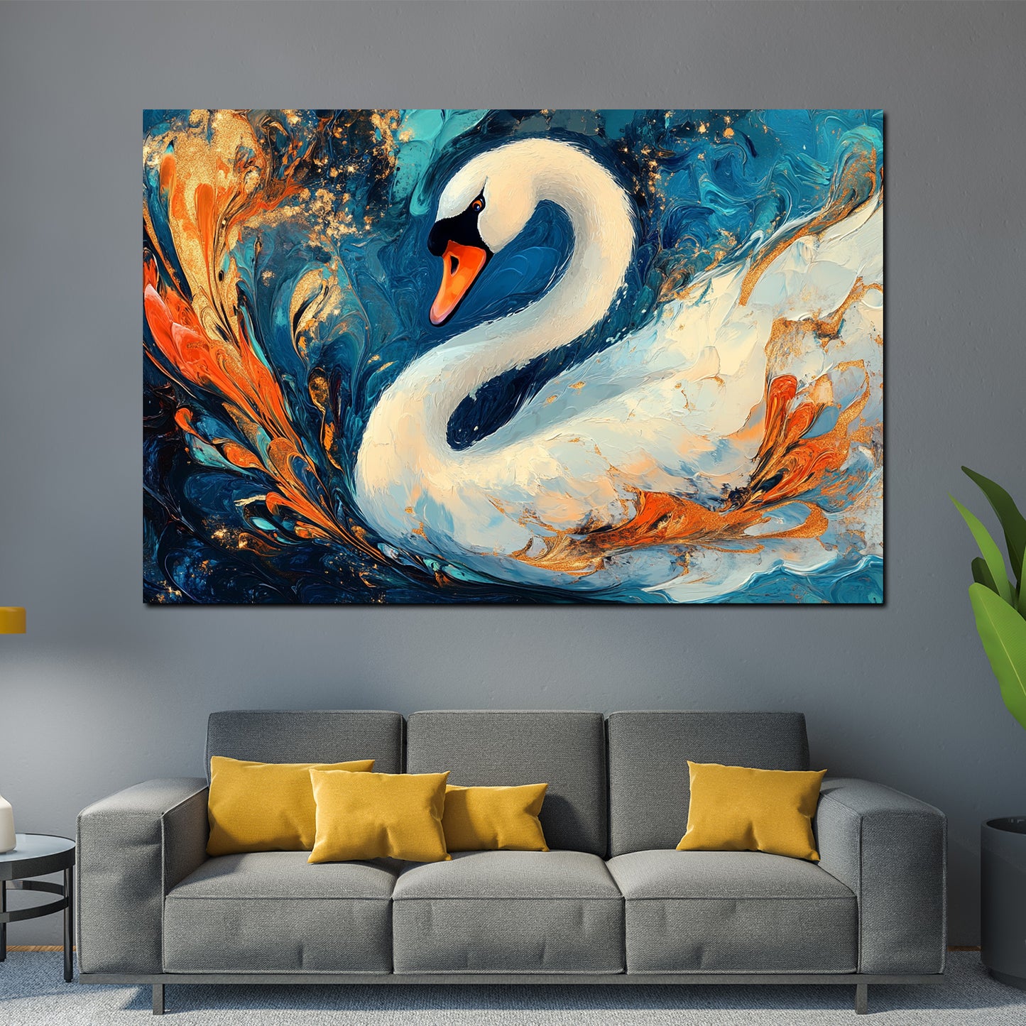 Wandbild Kunstwerk Schwan malerisch Farbenpracht Dynamik Anmut abstrakt