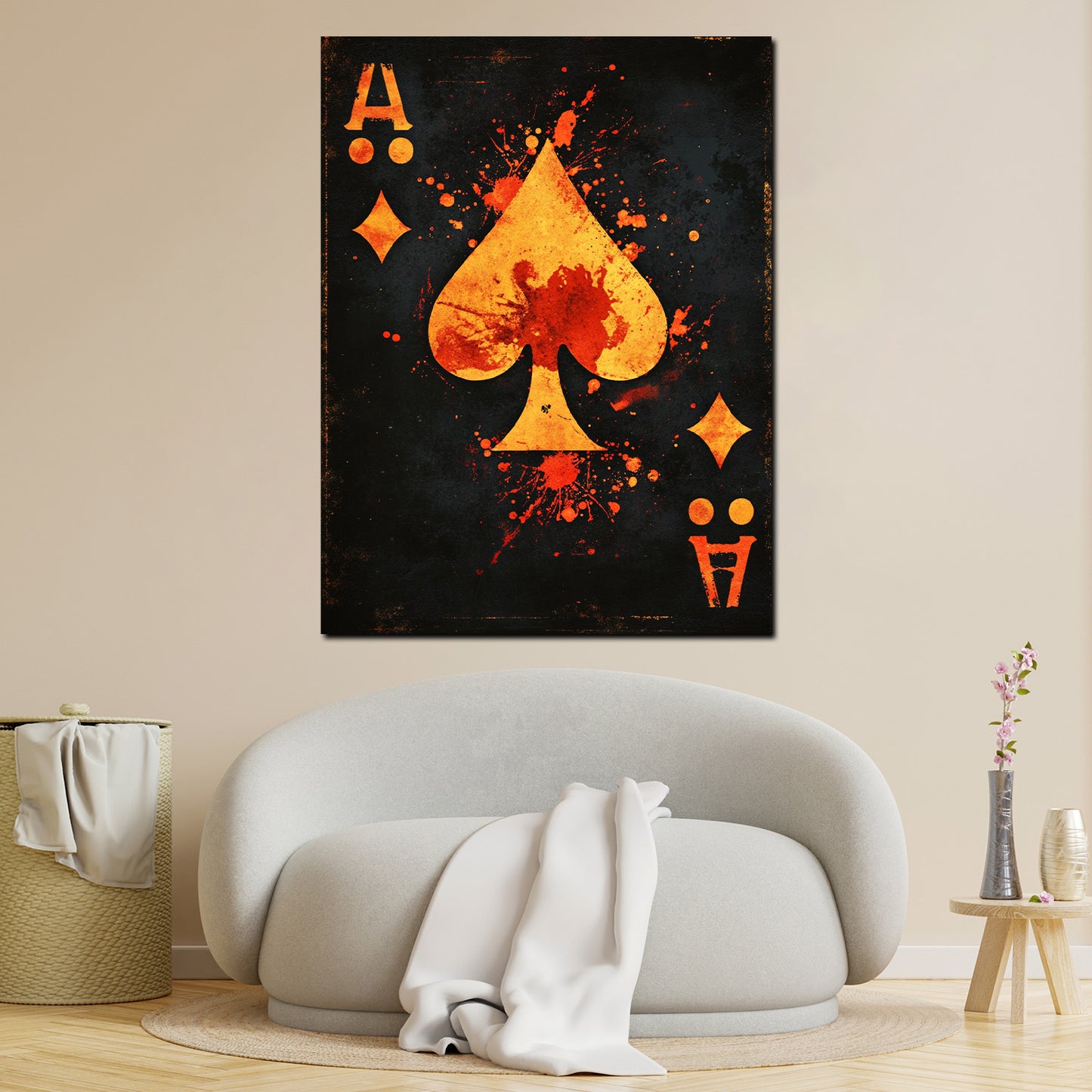 Wandbild Kunstwerk Spielkarte Ass Herz Farbspritzer Symbolik modern
