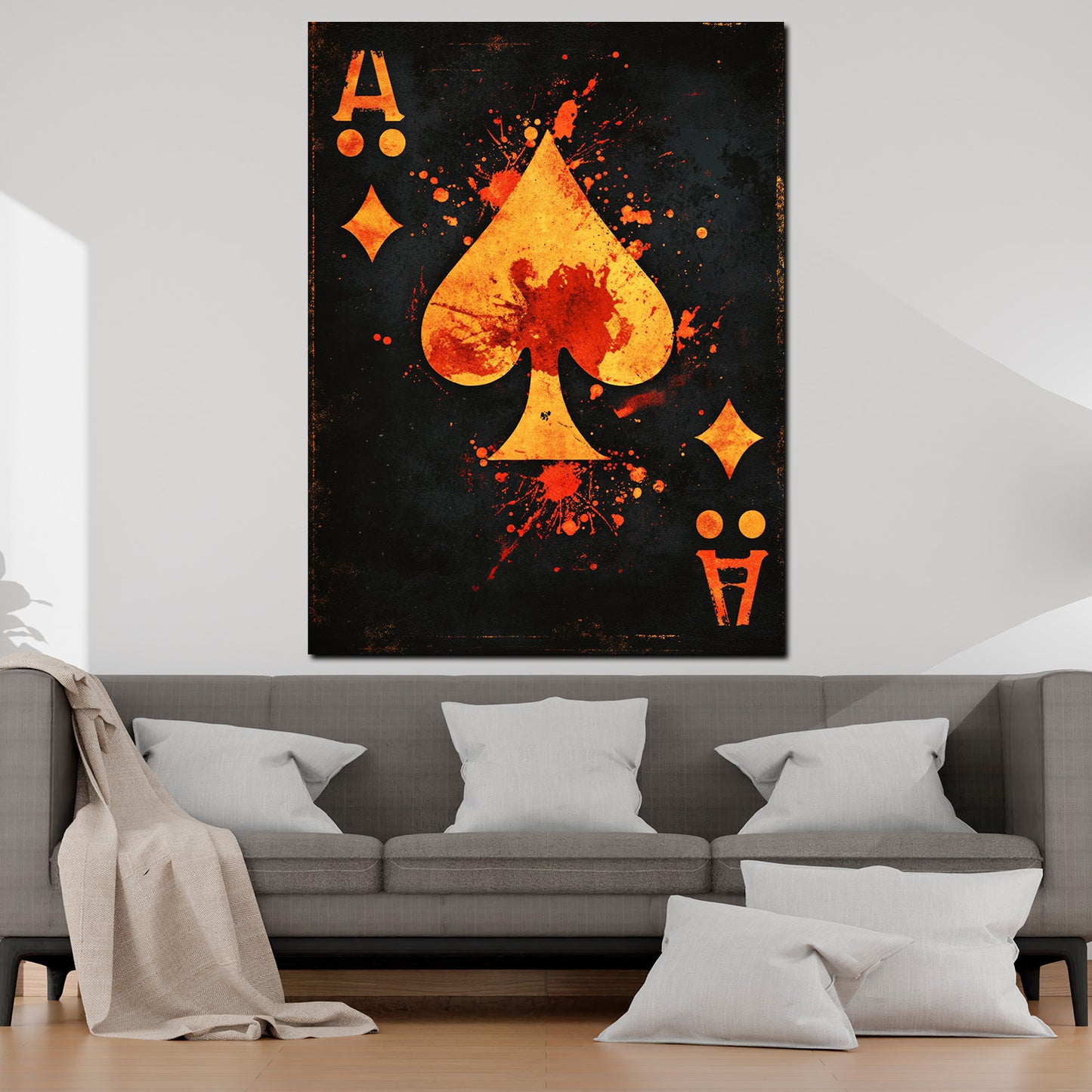 Wandbild Kunstwerk Spielkarte Ass Herz Farbspritzer Symbolik modern