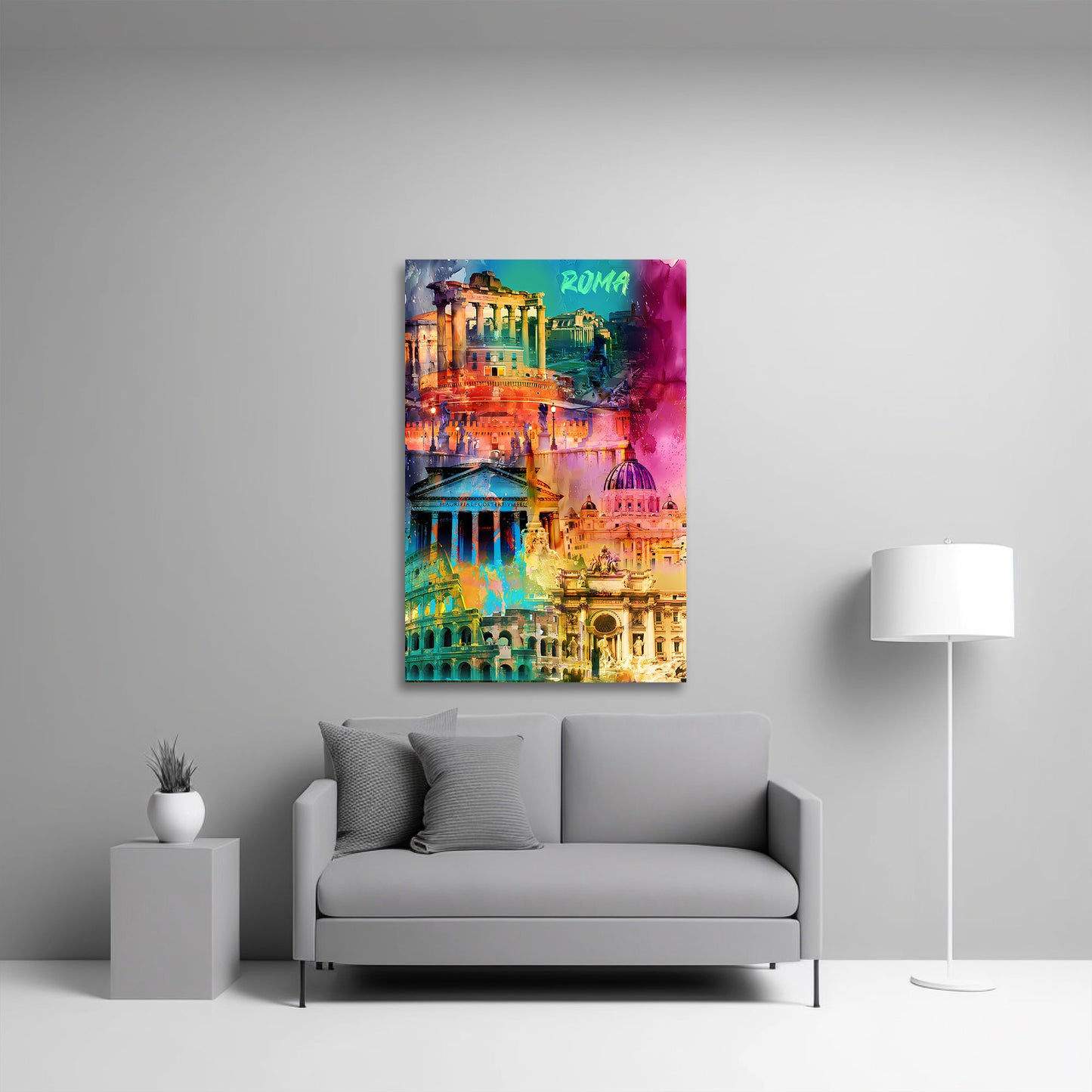 Wandbild Kunstwerk Stadtansicht Rom mit Pantheon und Engelsburg