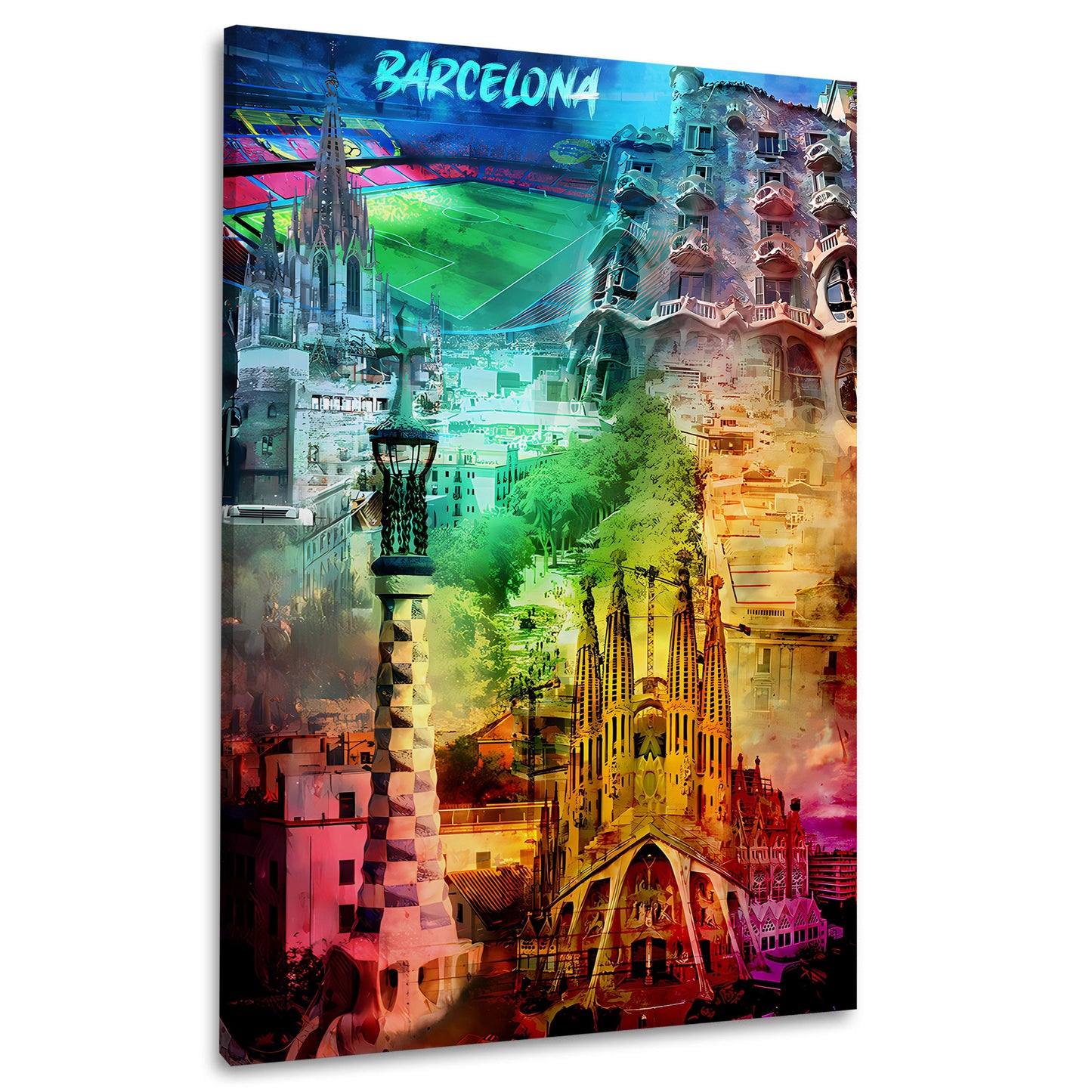 Spanien Wandbild Kunstwerk Städte Barcelona Pop Art Gaudí Architektur farbenfroh