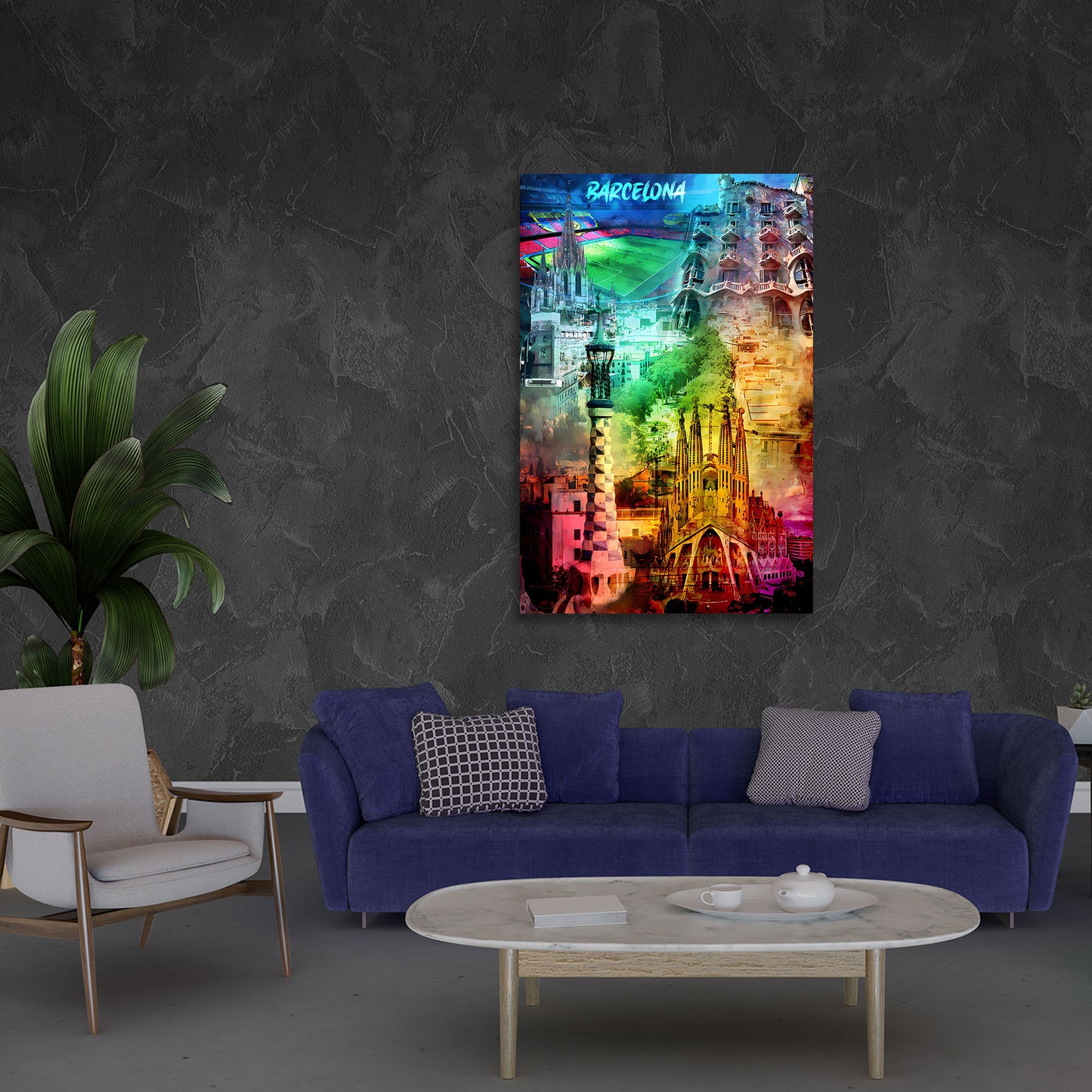 Spanien Wandbild Kunstwerk Städte Barcelona Pop Art Gaudí Architektur farbenfroh