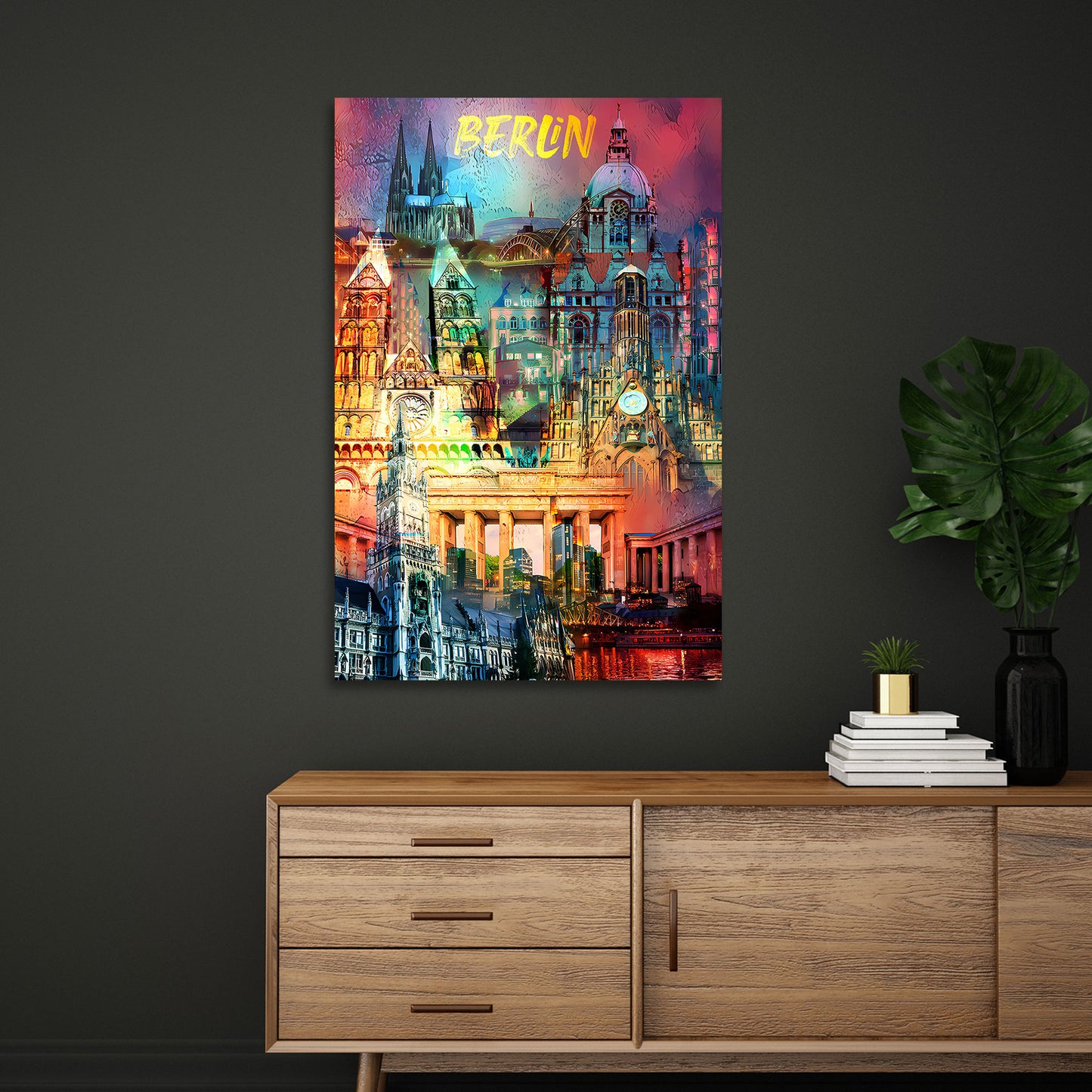 Wandbild Kunstwerk Städte Berlin farbenfrohe Architektur Design im Pop Art Stil