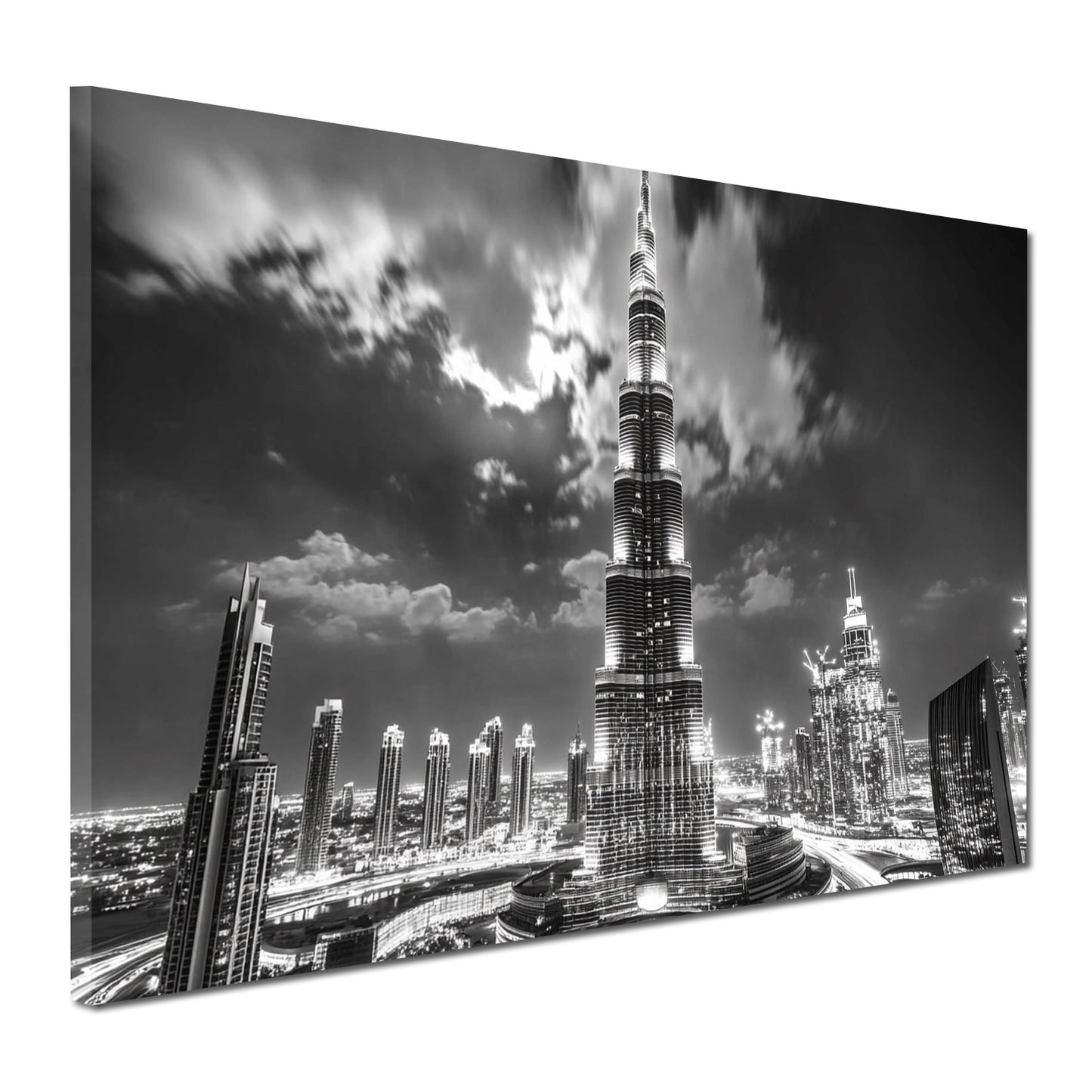 Wandbild Kunstwerk Städte Dubai Architektur Burj Khalifa Hochhäuser Licht Spiegelung