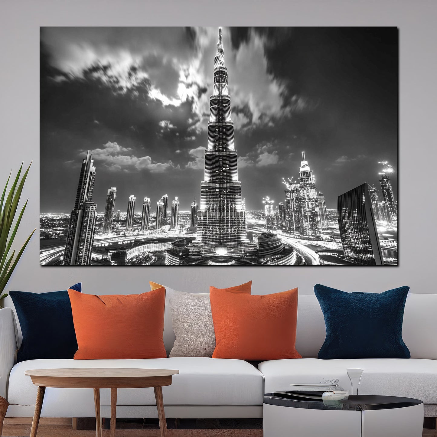 Wandbild Kunstwerk Städte Dubai Architektur Burj Khalifa Hochhäuser Licht Spiegelung