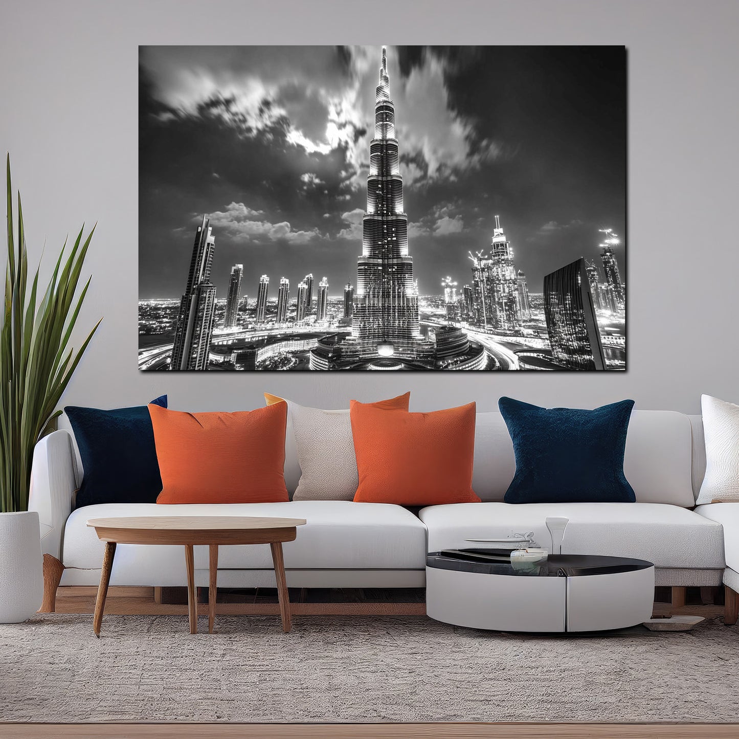 Wandbild Kunstwerk Städte Dubai Architektur Burj Khalifa Hochhäuser Licht Spiegelung