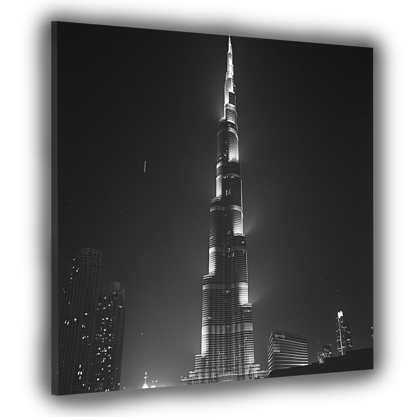 Wandbild Kunstwerk Städte Dubai Hochhaus Burj Khalifa Licht schwarz weiß