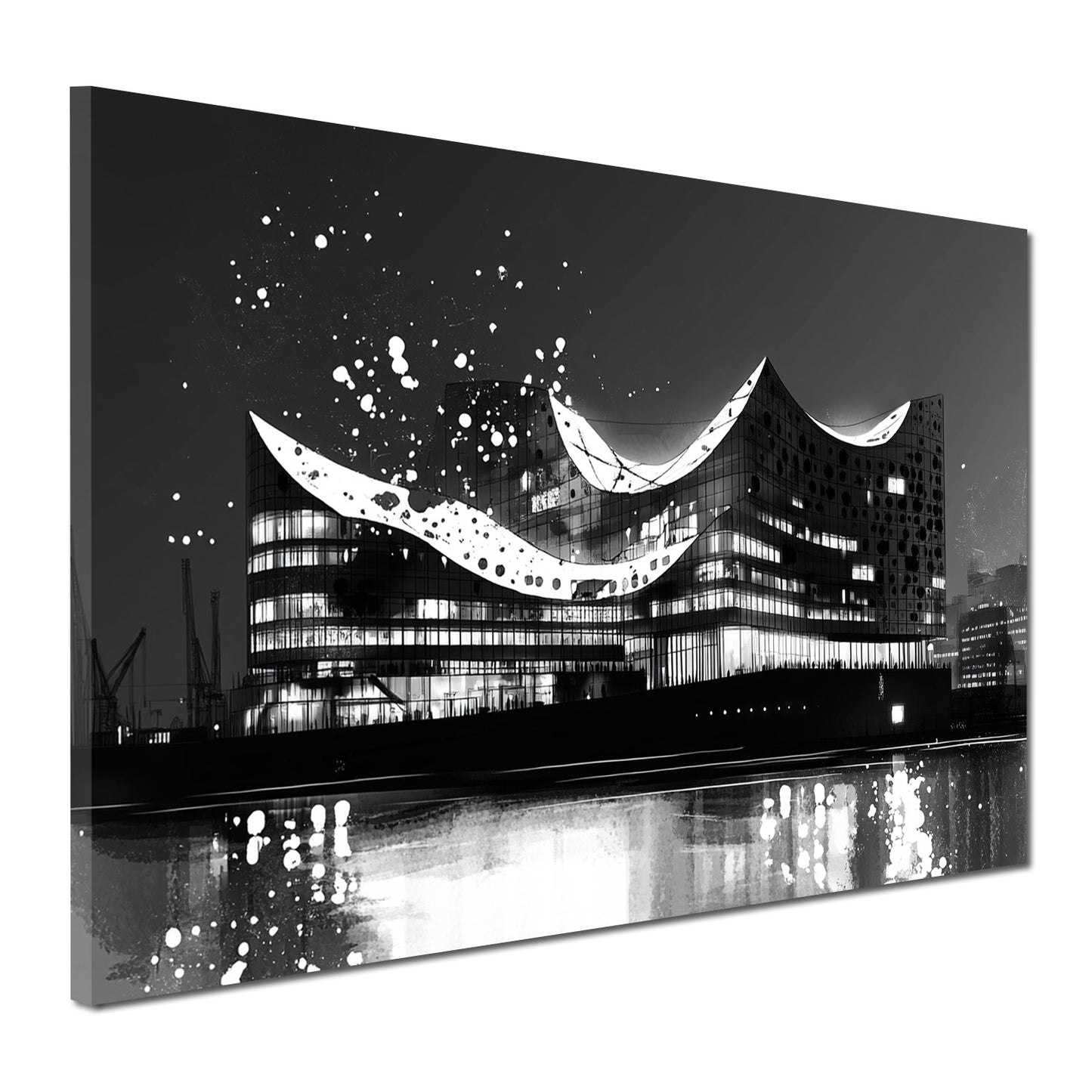 Wandbild Kunstwerk Städte Hamburg Elbphilharmonie Nachtaufnahme Lichtreflexion