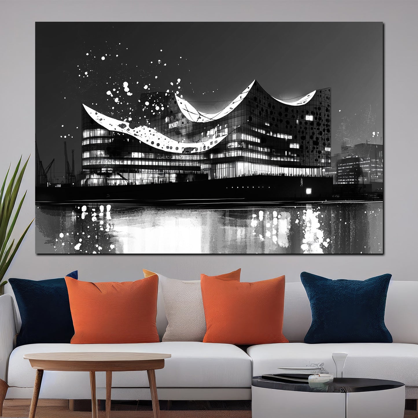 Wandbild Kunstwerk Städte Hamburg Elbphilharmonie Nachtaufnahme Lichtreflexion