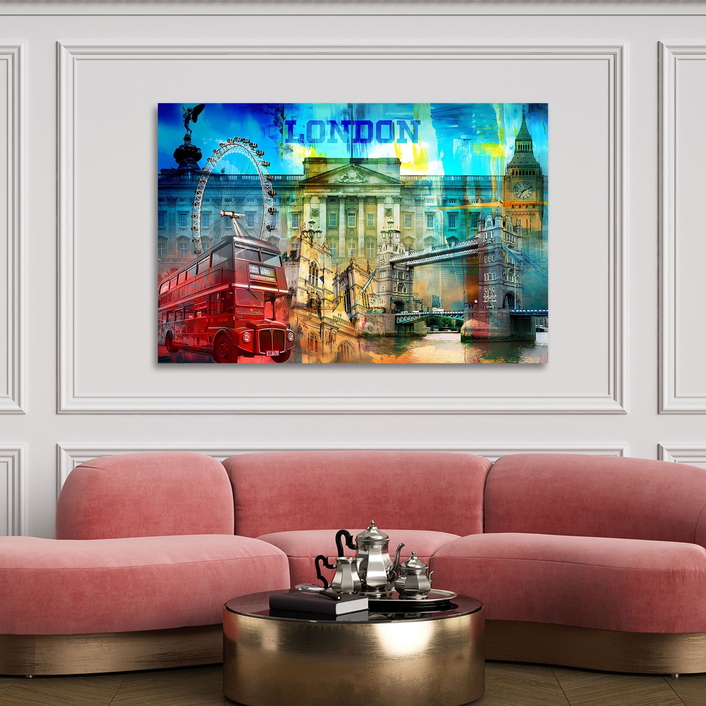 Wandbild Kunstwerk Städte London Highlights Motiv mit Big Ben Tower Bridge