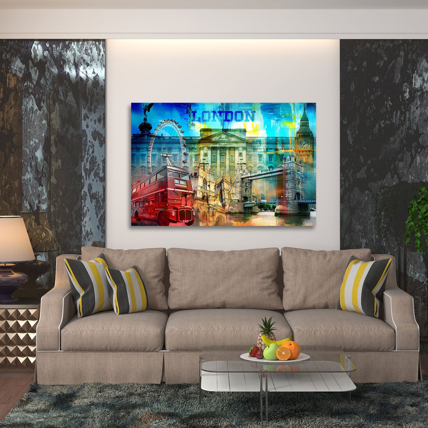 Wandbild Kunstwerk Städte London Highlights Motiv mit Big Ben Tower Bridge