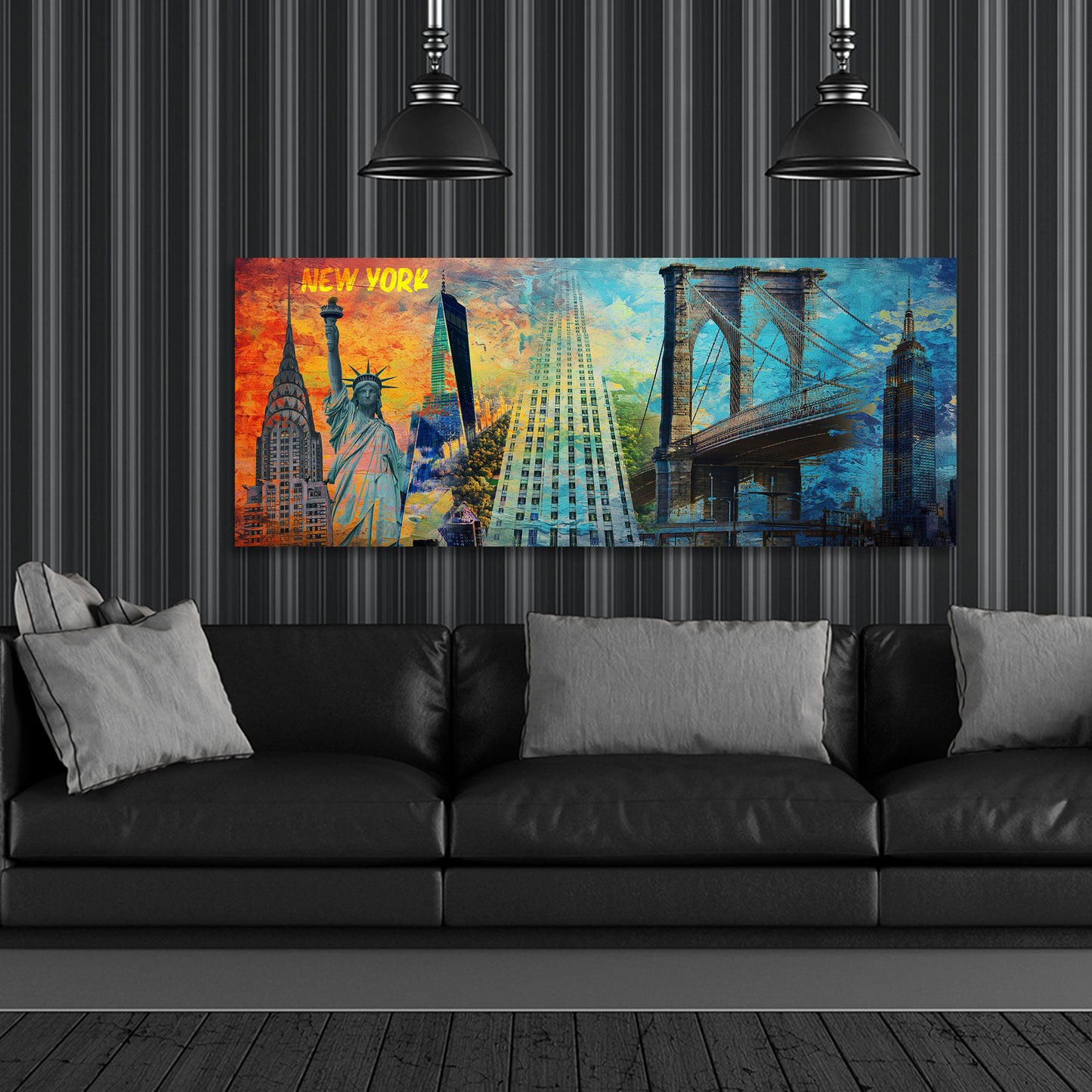 Wandbild Kunstwerk Städte New York City Pop Art mit Wahrzeichen Empire State Building