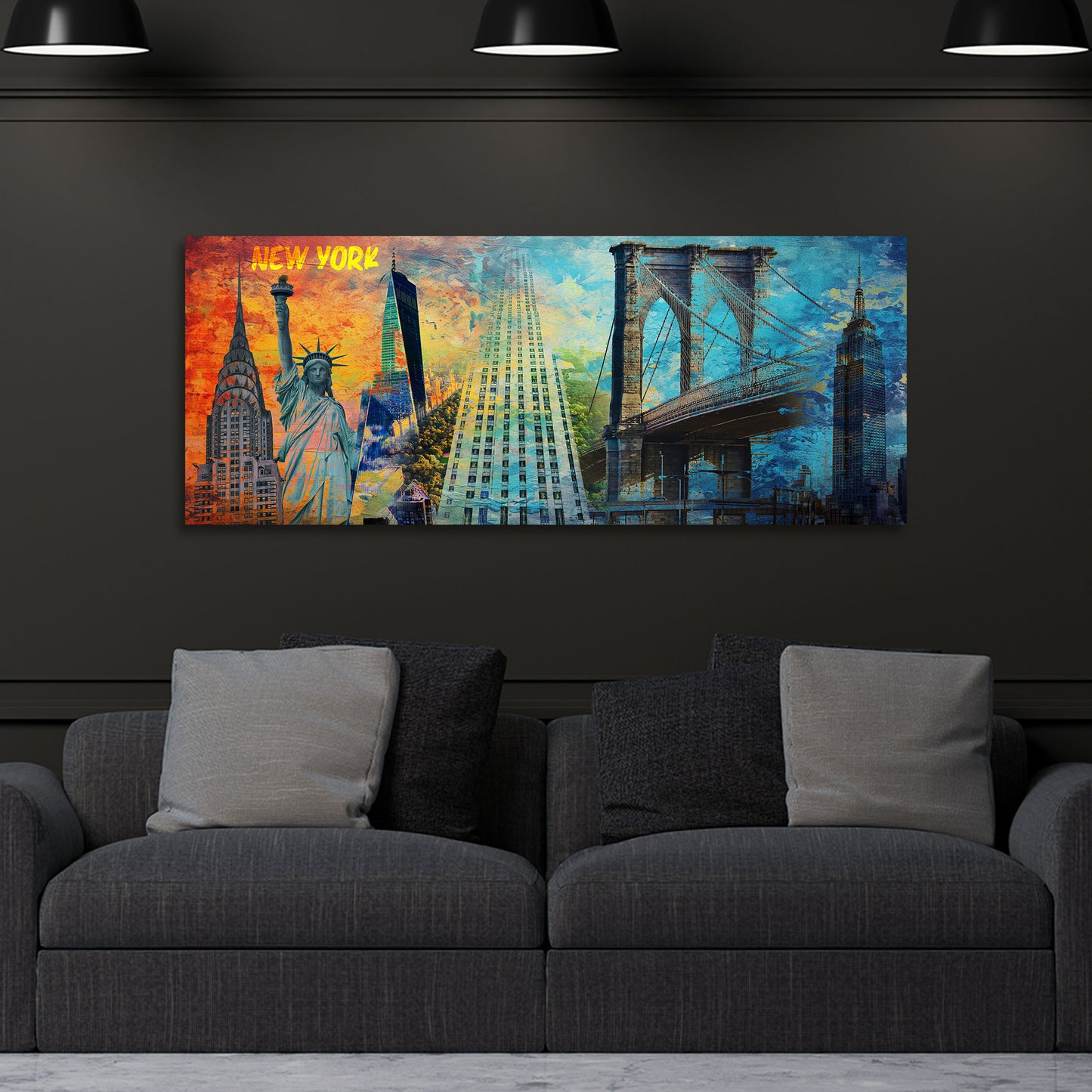 Wandbild Kunstwerk Städte New York City Pop Art mit Wahrzeichen Empire State Building