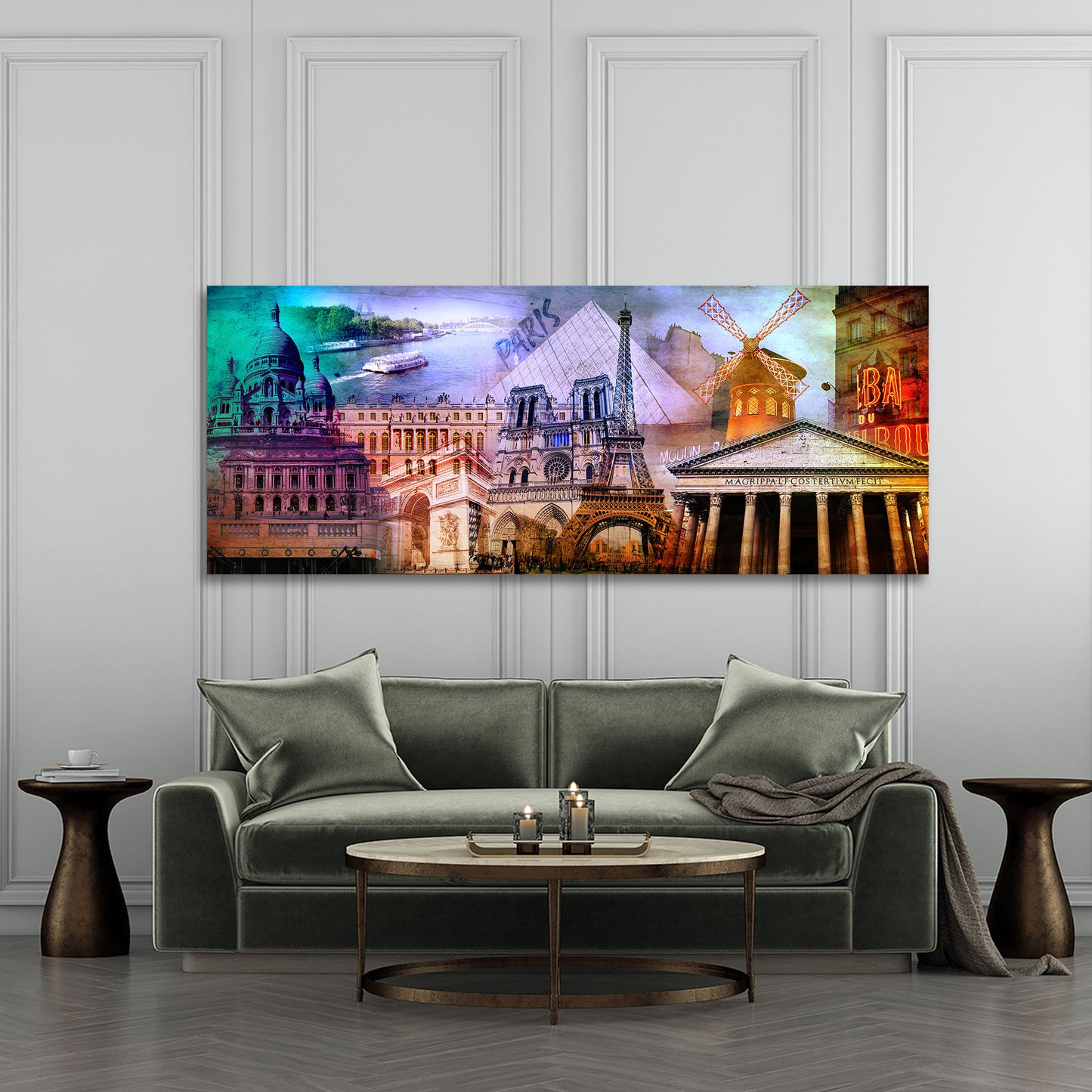 Wandbild Kunstwerk Städte Paris Architektur mit Notre-Dame und Sacré-Cœur farbenfroh