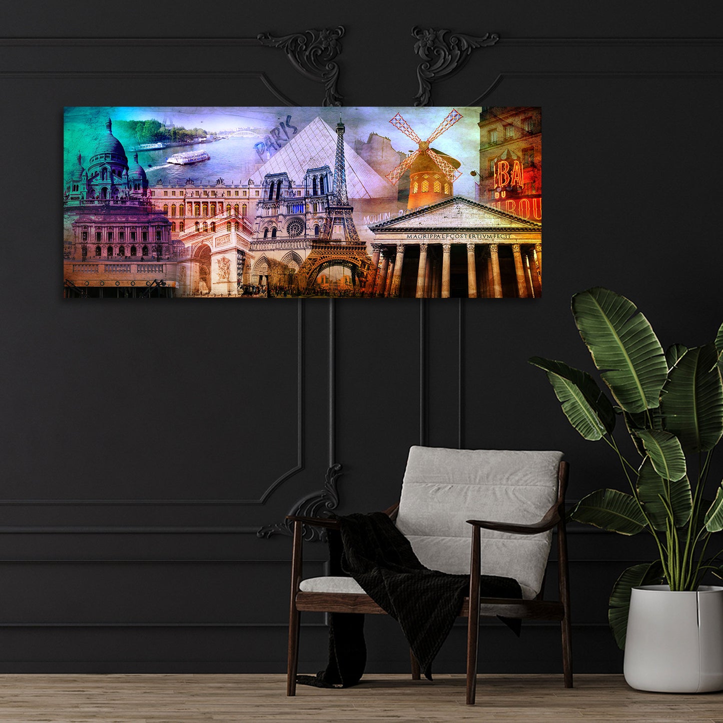 Wandbild Kunstwerk Städte Paris Architektur mit Notre-Dame und Sacré-Cœur farbenfroh