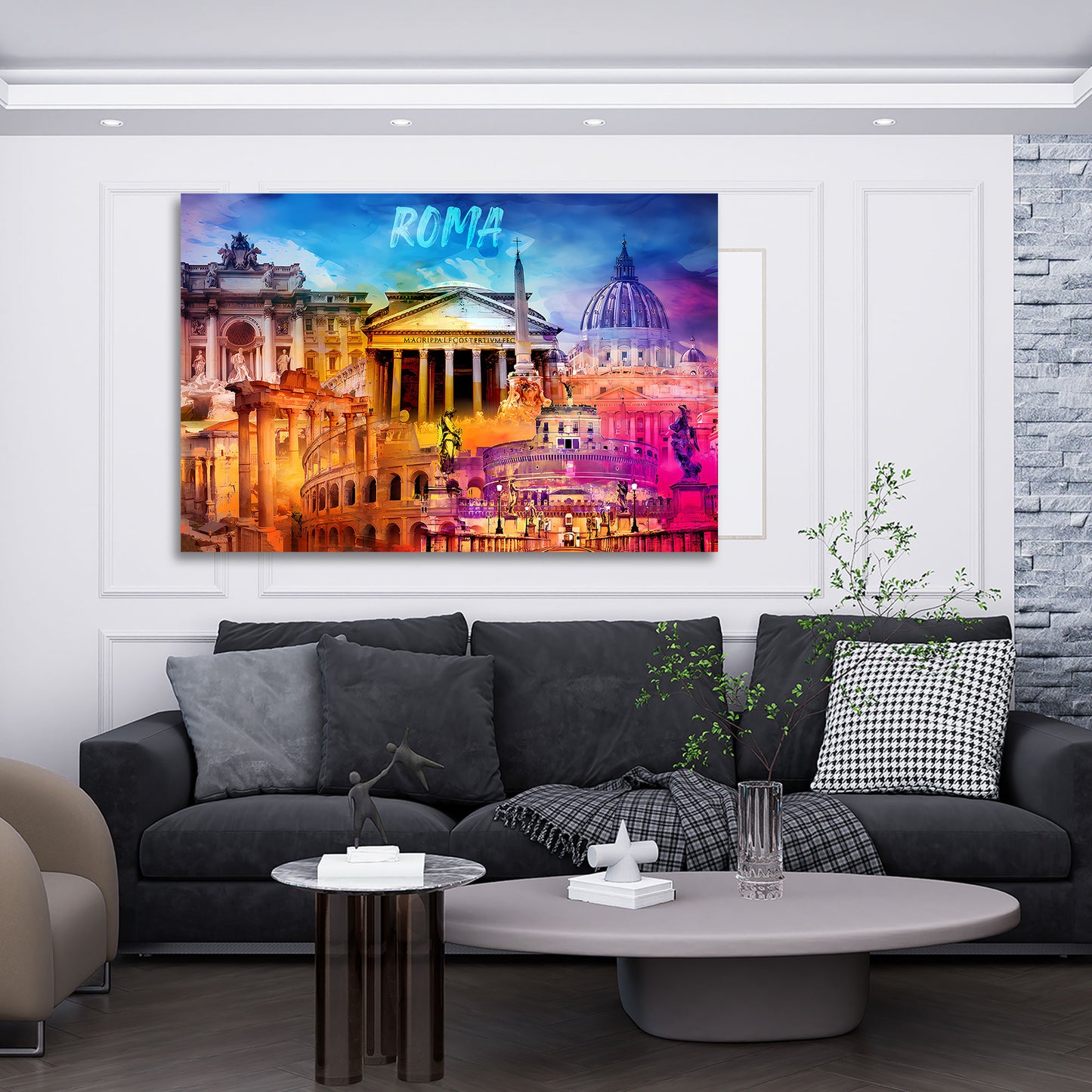 Wandbild Kunstwerk Städte Rom Architektur mit Petersdom und Engelsburg
