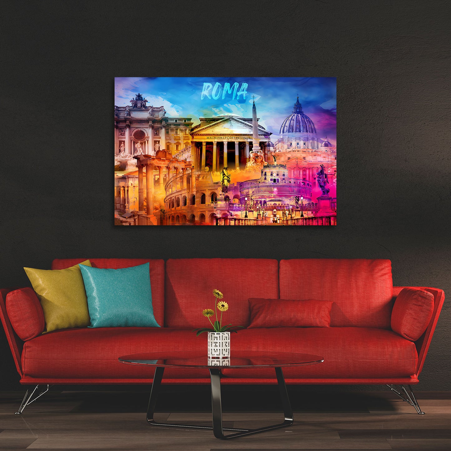 Wandbild Kunstwerk Städte Rom Architektur mit Petersdom und Engelsburg