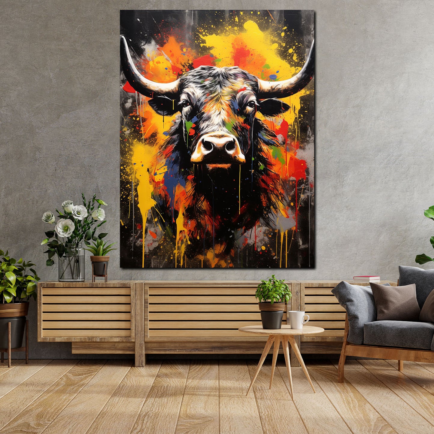 Stier Pop Art abstrakt splatter Wandbild Kunstwerk