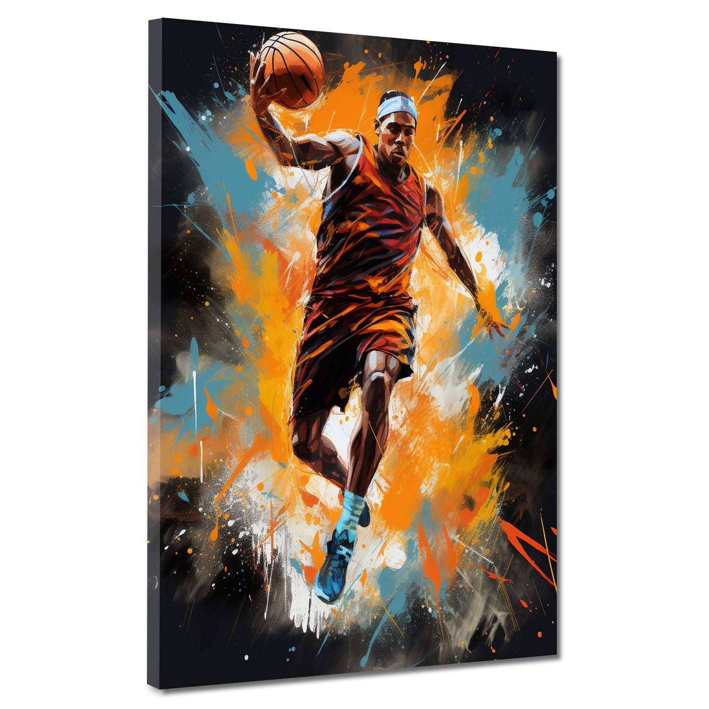 Street Art Mann mit Basketball Painting Style Wandbild Kunstwerk