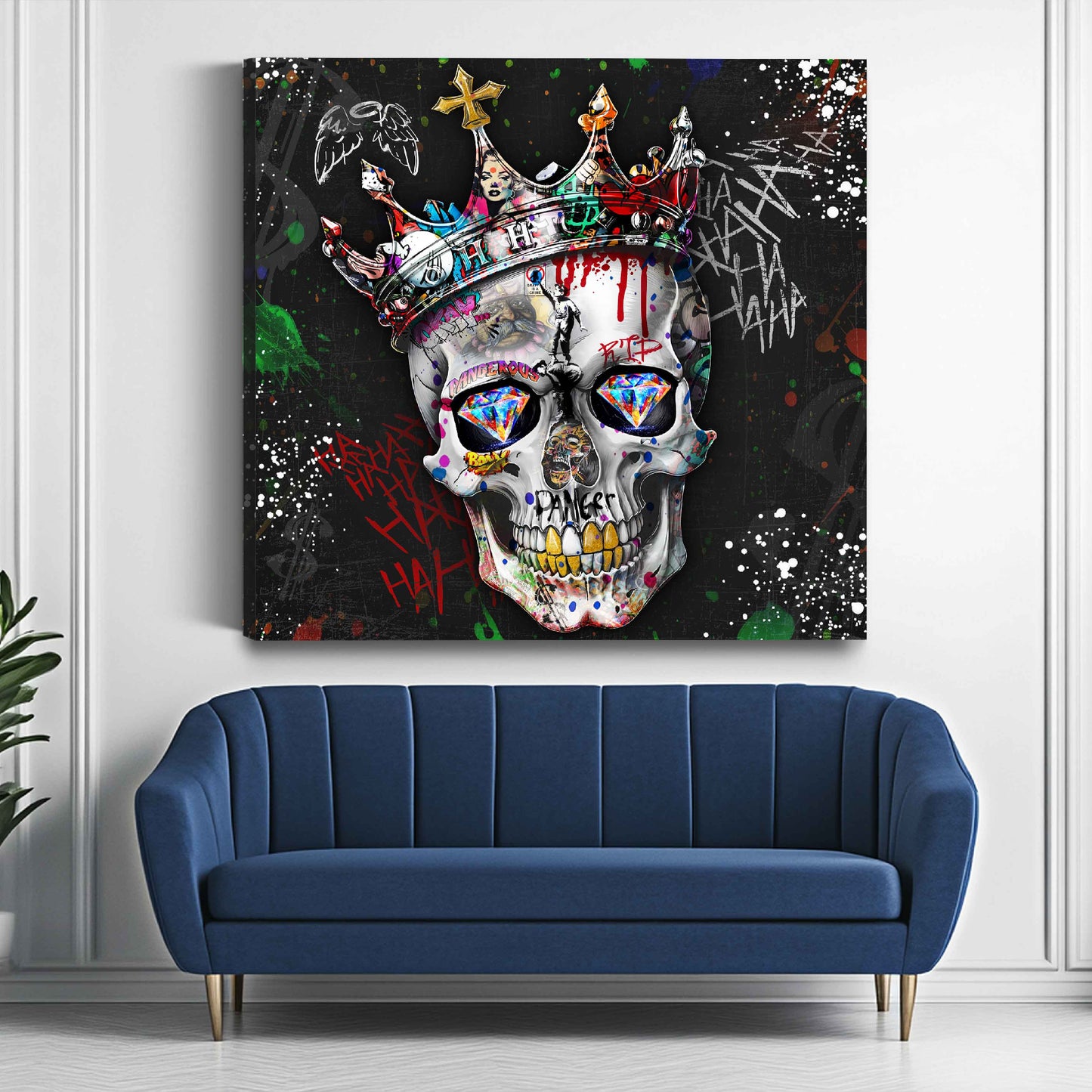 Wandbild Kunstwerk Street Art Schädel mit Krone Graffiti düster rebellisch