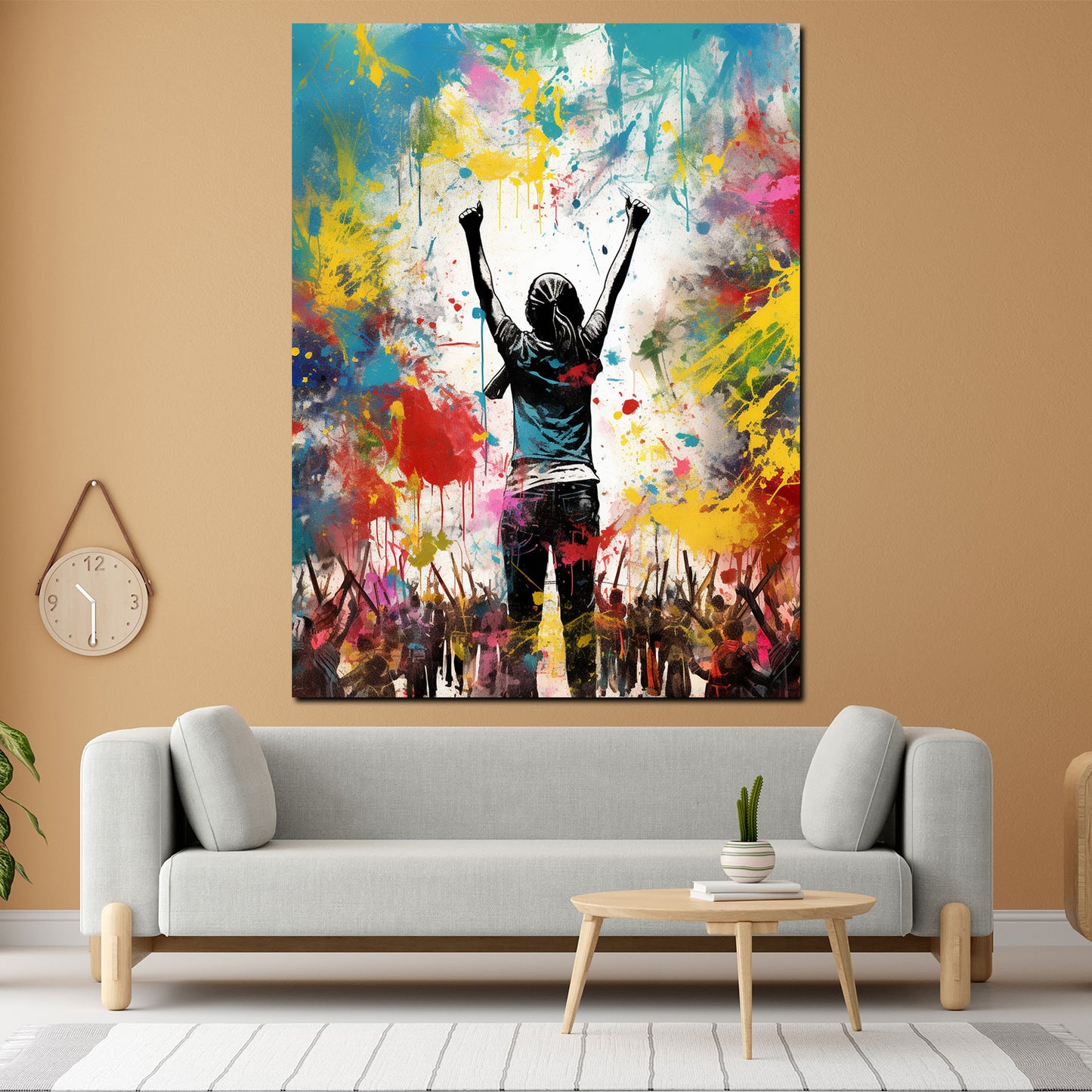 Street Art jubelnde Menschen Colour Splash Wandbild Kunstwerk