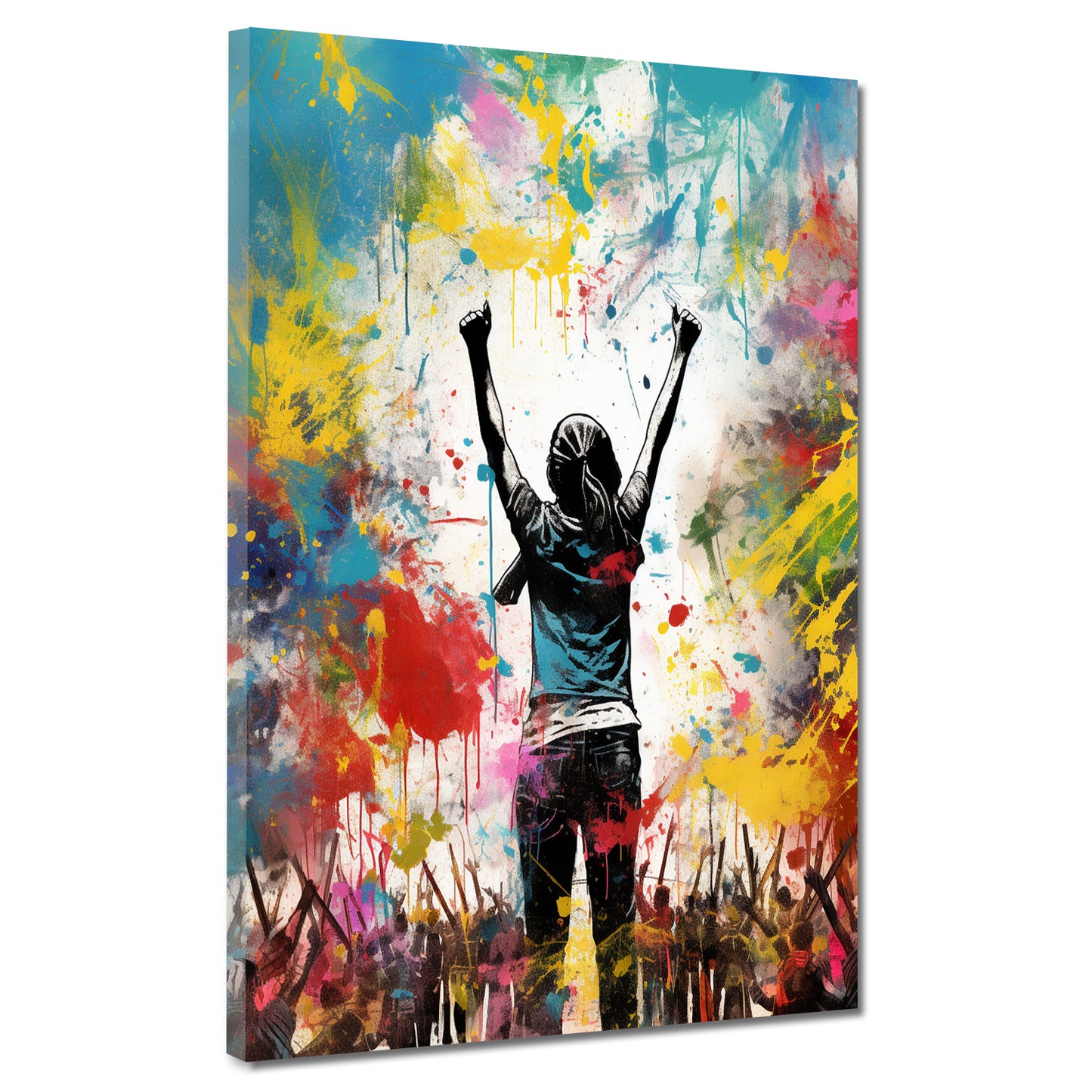 Street Art jubelnde Menschen Colour Splash Wandbild Kunstwerk