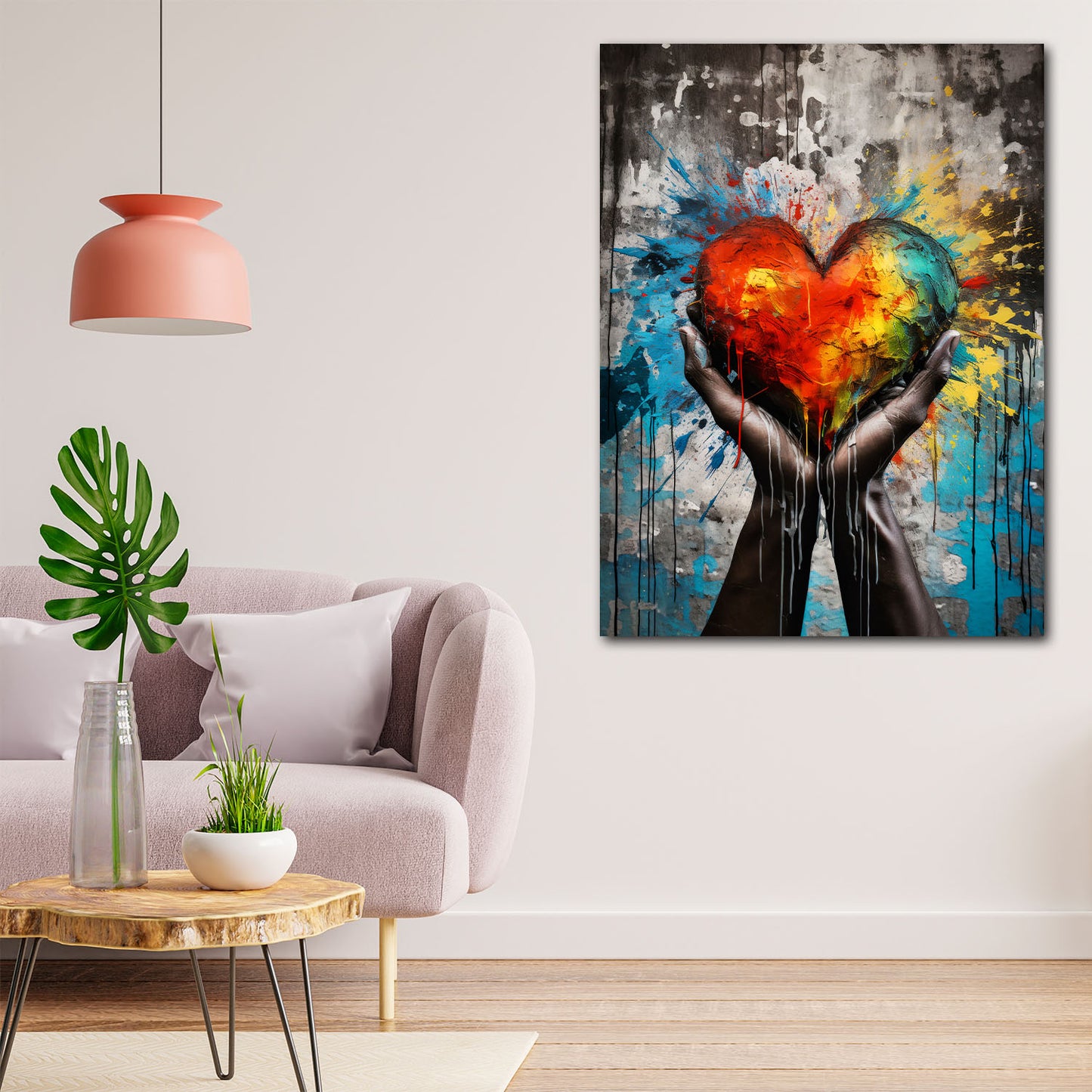 Abstrakt Hände halten Herz Wandbild Kunstwerk