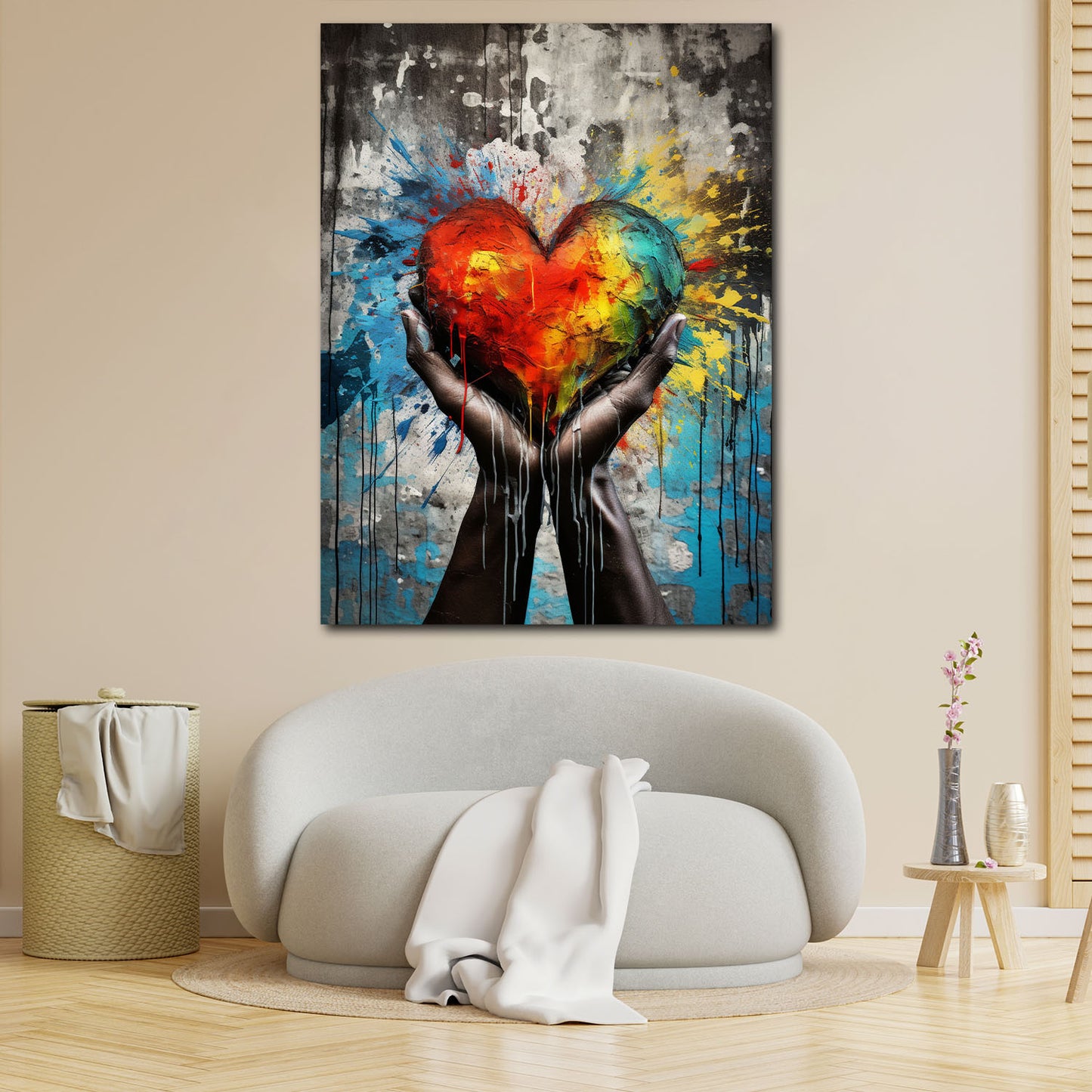 Abstrakt Hände halten Herz Wandbild Kunstwerk
