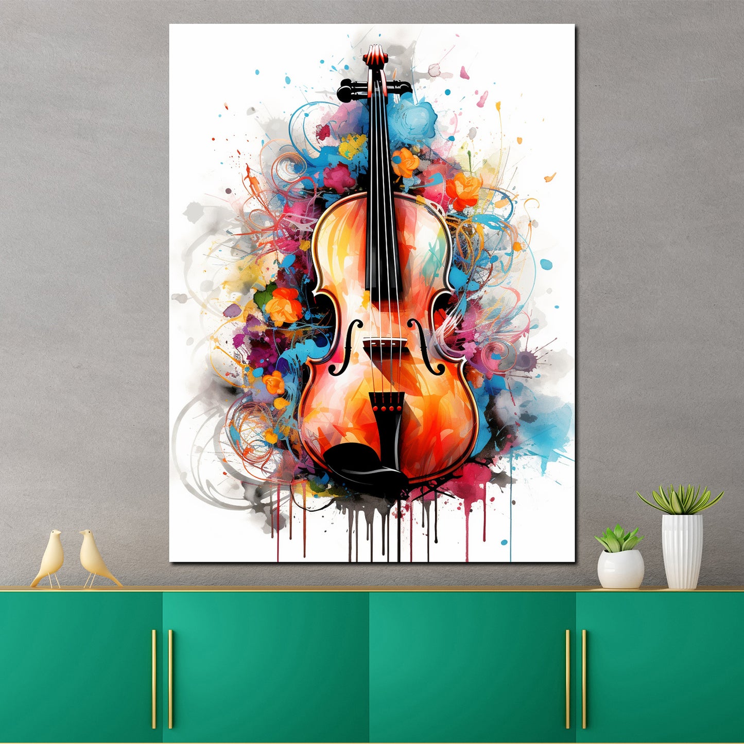 Wandbild Kunstwerk abstrakt Kontrabass Colour Splash