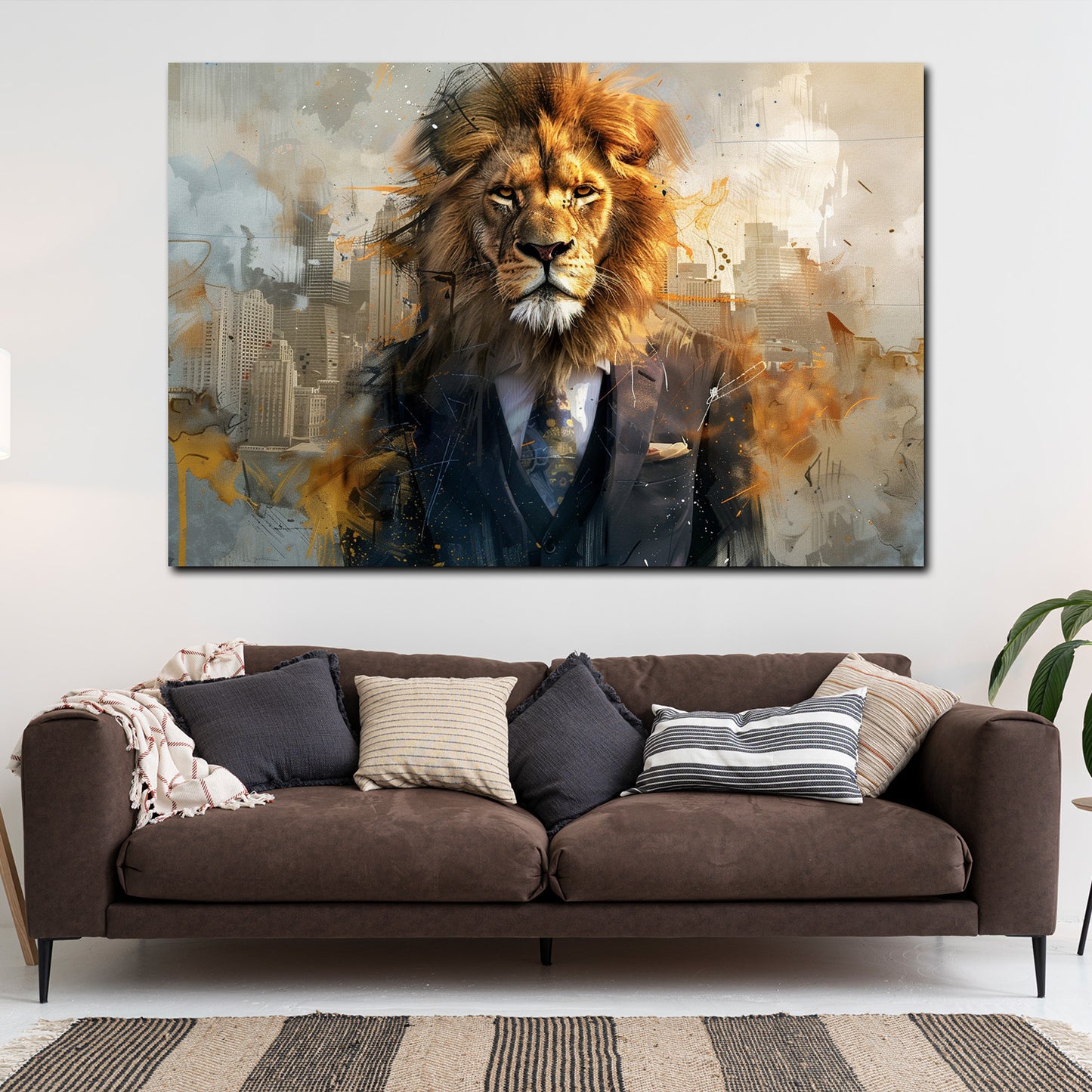 Wandbild Kunstwerk abstrakt Löwe im Anzug Business Stil