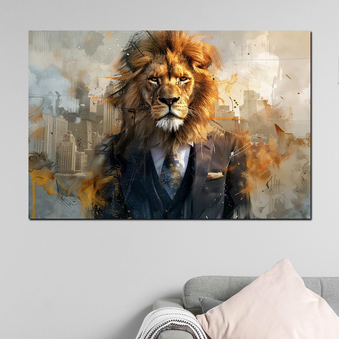 Wandbild Kunstwerk abstrakt Löwe im Anzug Business Stil