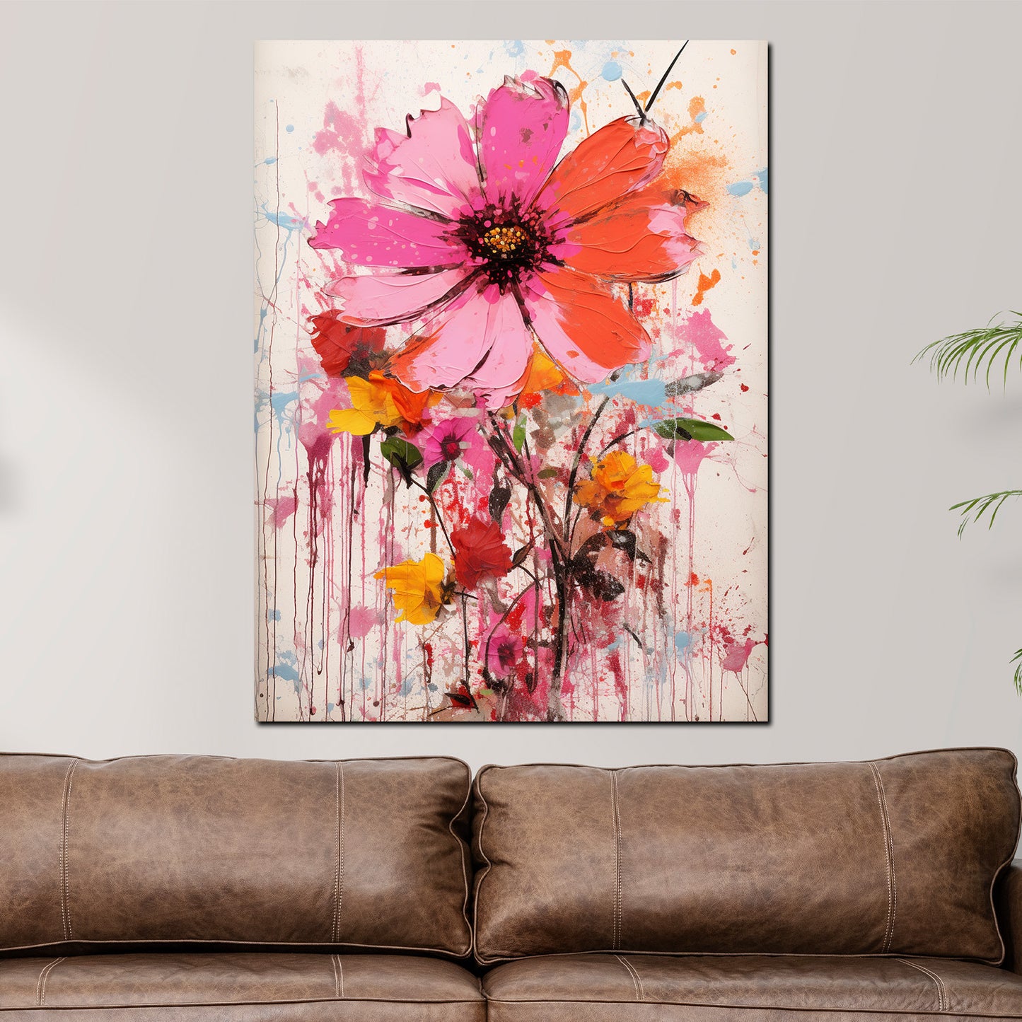 Abstrakt wunderschöne Blume Pink Colour Splash Wandbild Kunstwerk