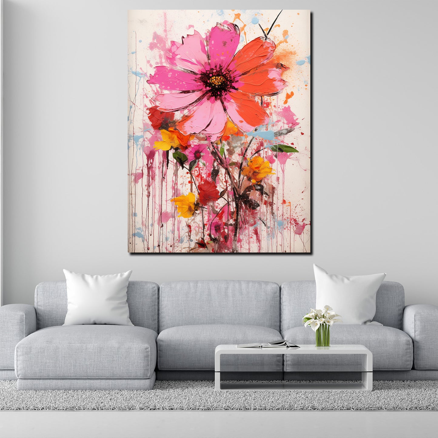 Abstrakt wunderschöne Blume Pink Colour Splash Wandbild Kunstwerk
