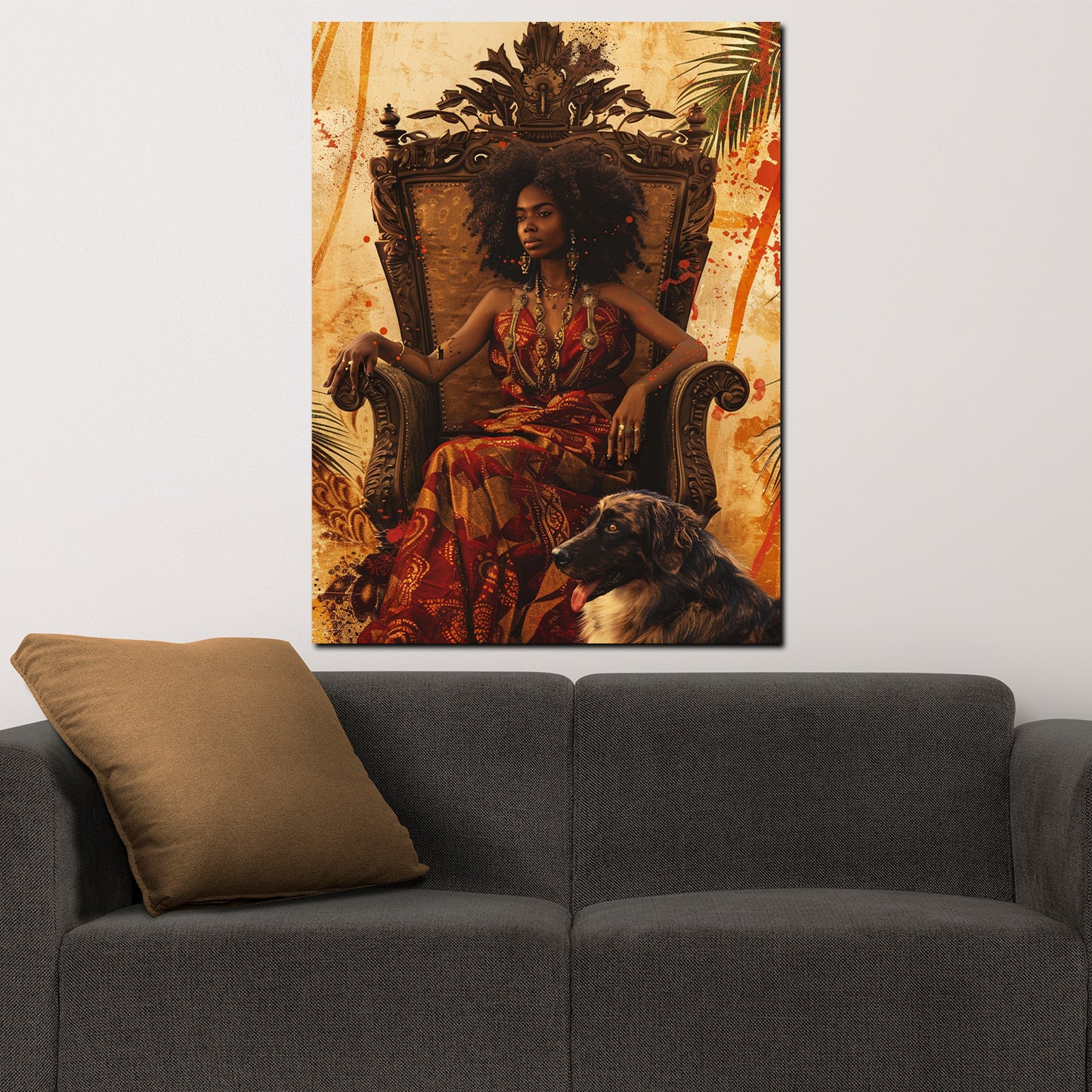 Afrikanische Frau in rotem Kleid stilvoll Wandbild Kunstwerk