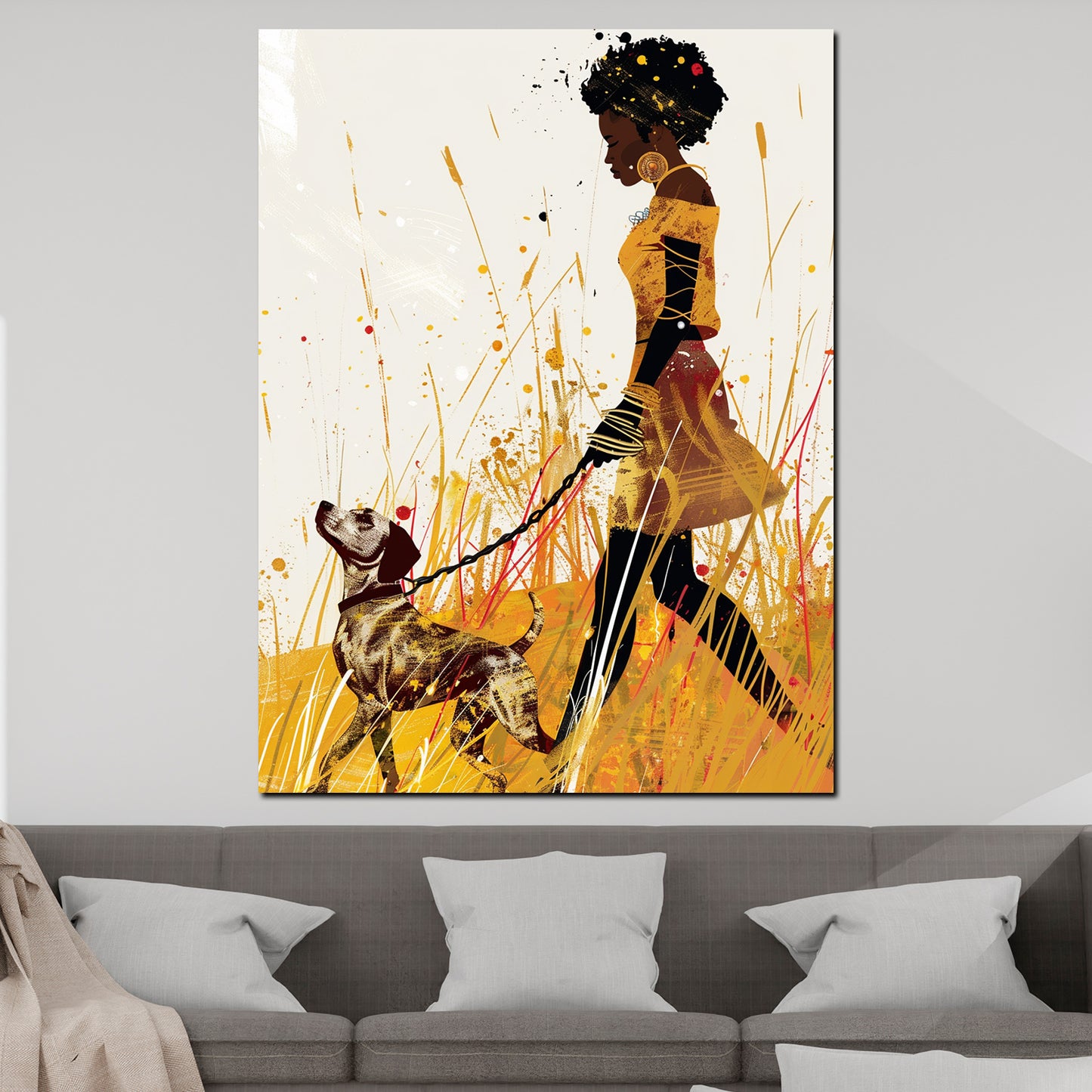 Afroamerikanische Frau Wiese stilvoll Wandbild Kunstwerk