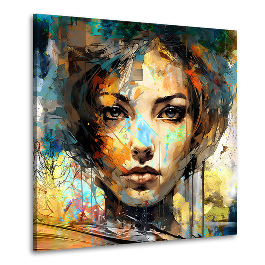Beeindruckende Frau mit Face Art Wandbild Kunstwerk