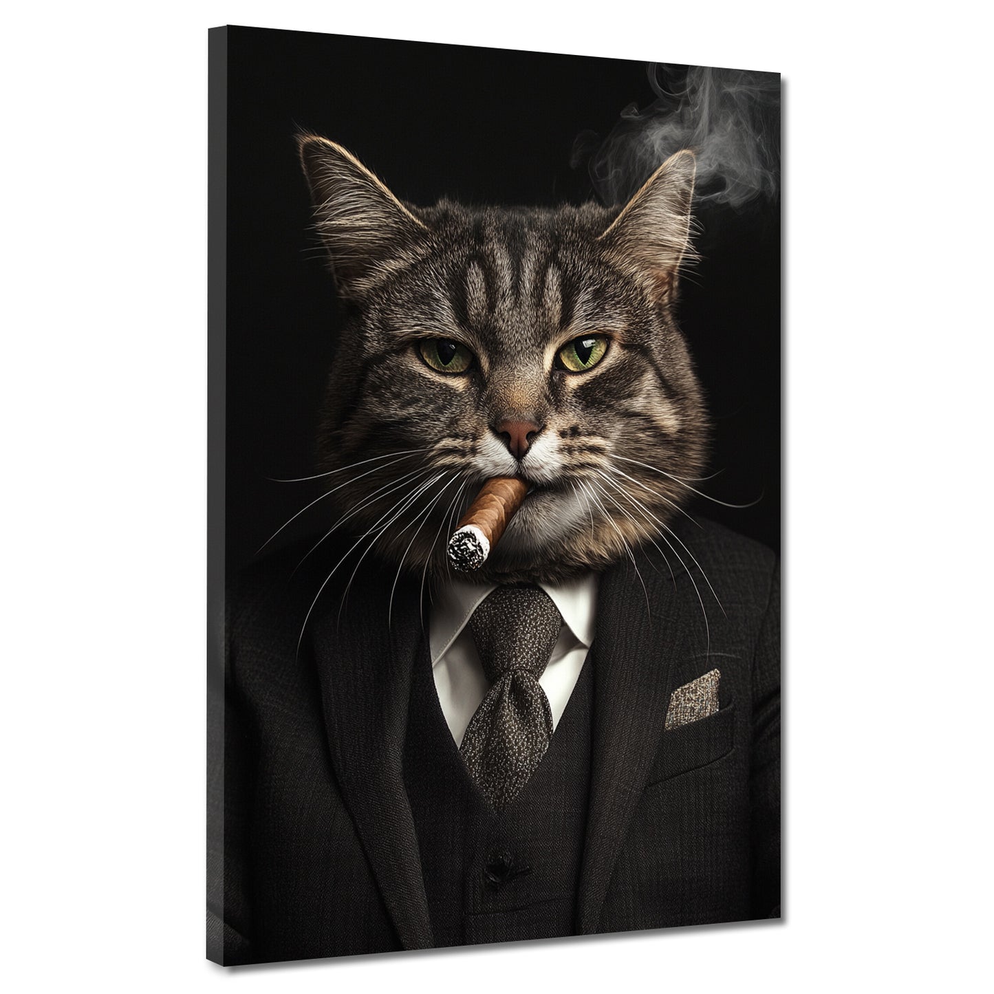 Wandbild Kunstwerk charismatische Katze Anzug rauchend Anführer modern