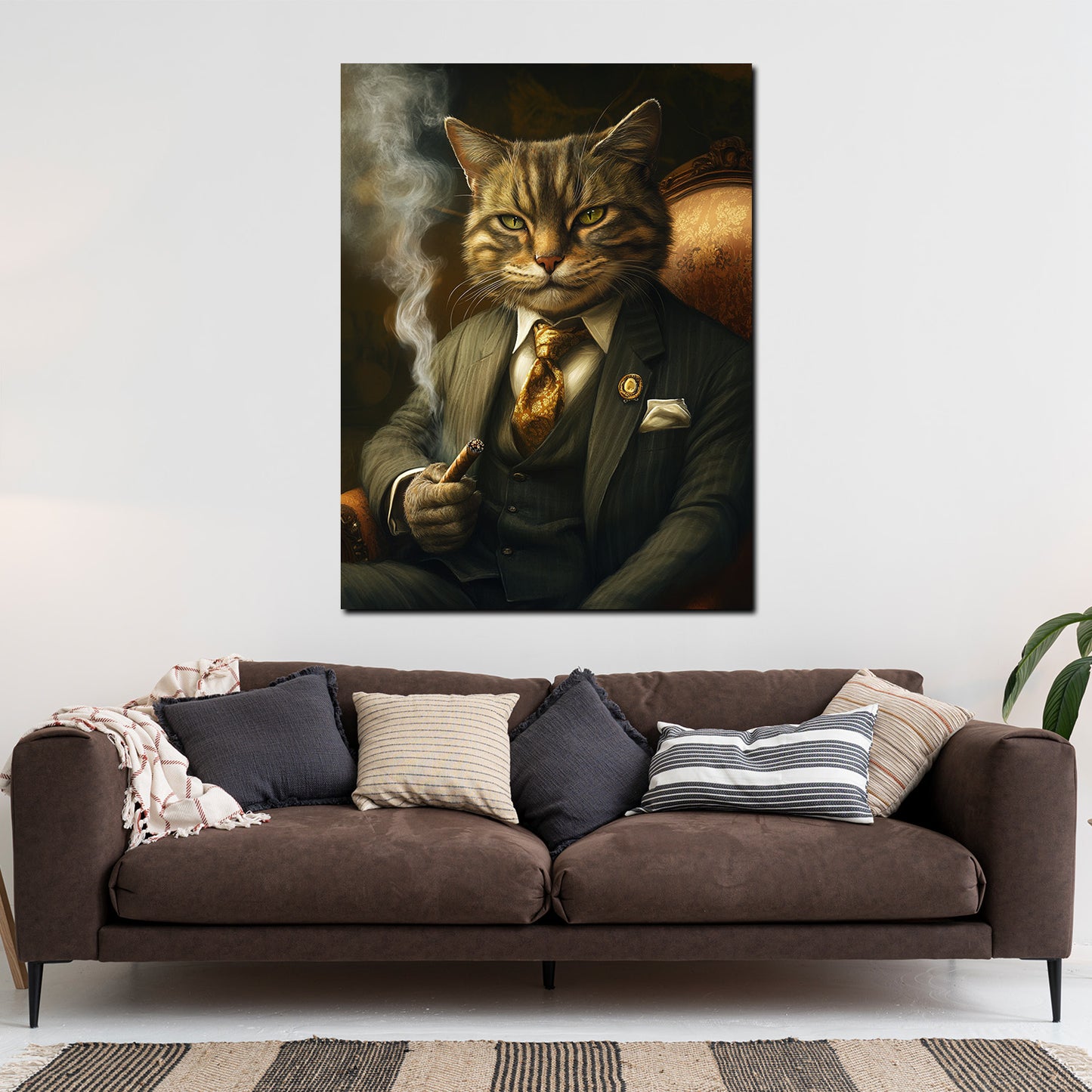 Wandbild Kunstwerk Kater im Anzug rauchend Autorität & Erfolg Katze