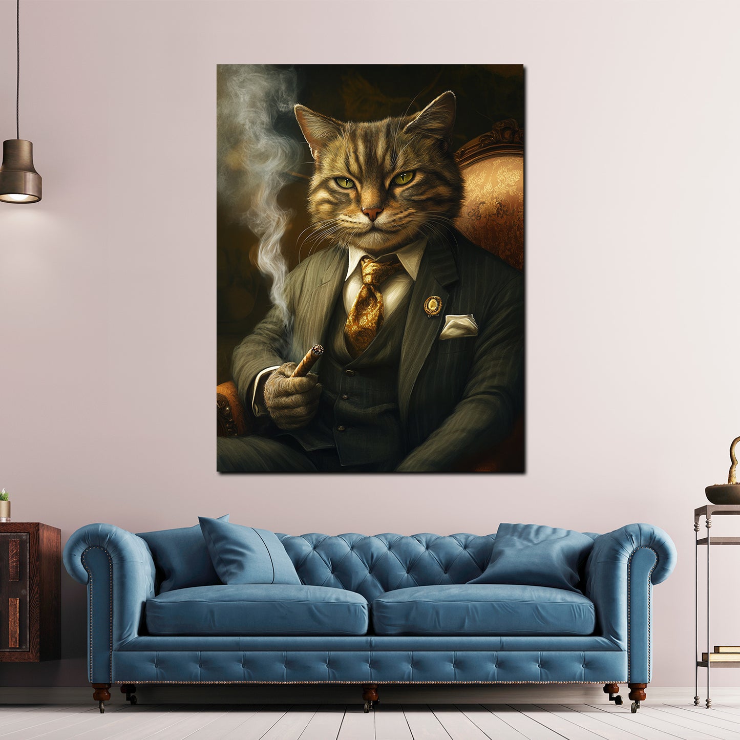 Wandbild Kunstwerk Kater im Anzug rauchend Autorität & Erfolg Katze