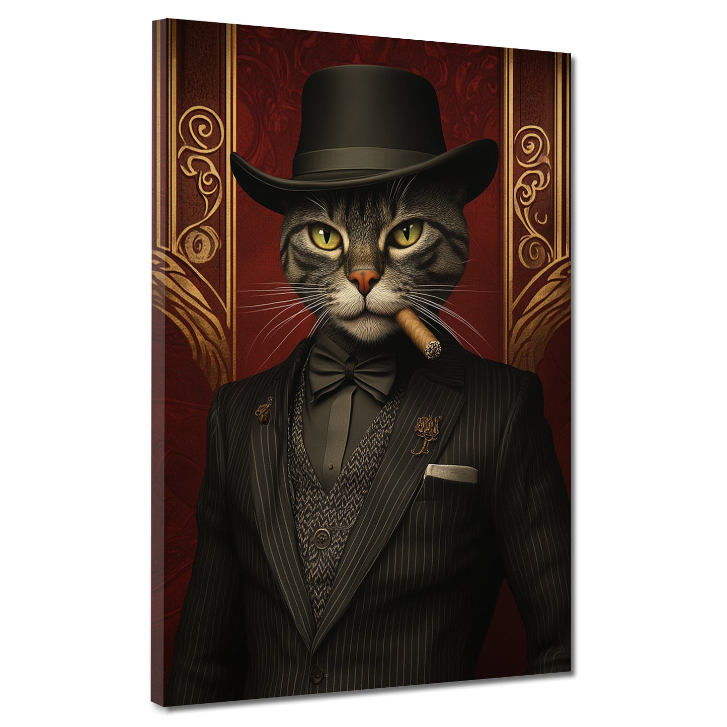 Wandbild Kunstwerk Kater im Anzug rauchend Hut Stil Vintage modern