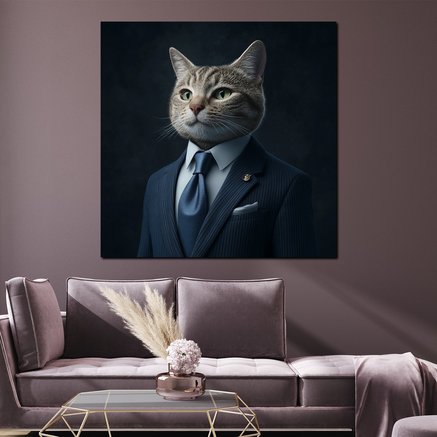 Wandbild Kunstwerk elegante Katze im Business Look Stil Autorität modern