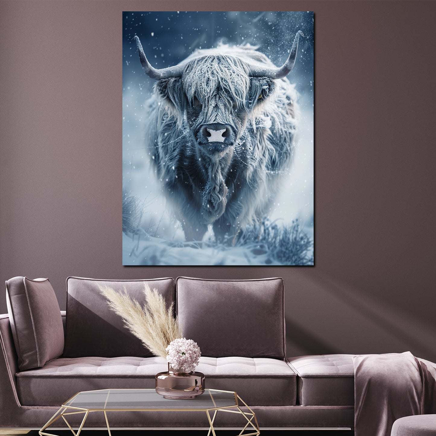 Wandbild Kunstwerk Kuh im Winter Schnee Naturkraft Stärke modern