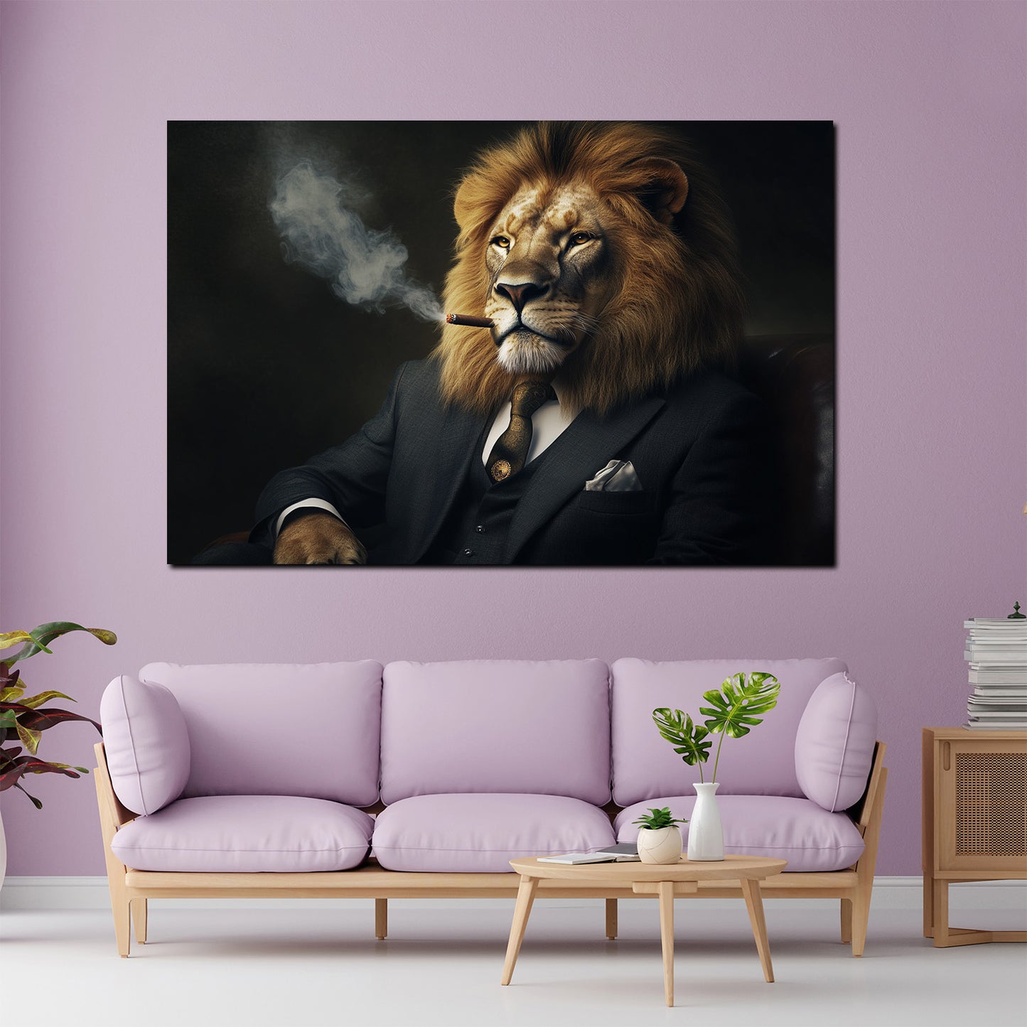 Wandbild Kunstwerk majestätischer Löwe Anzug Zigarre Erfolg Inspiration